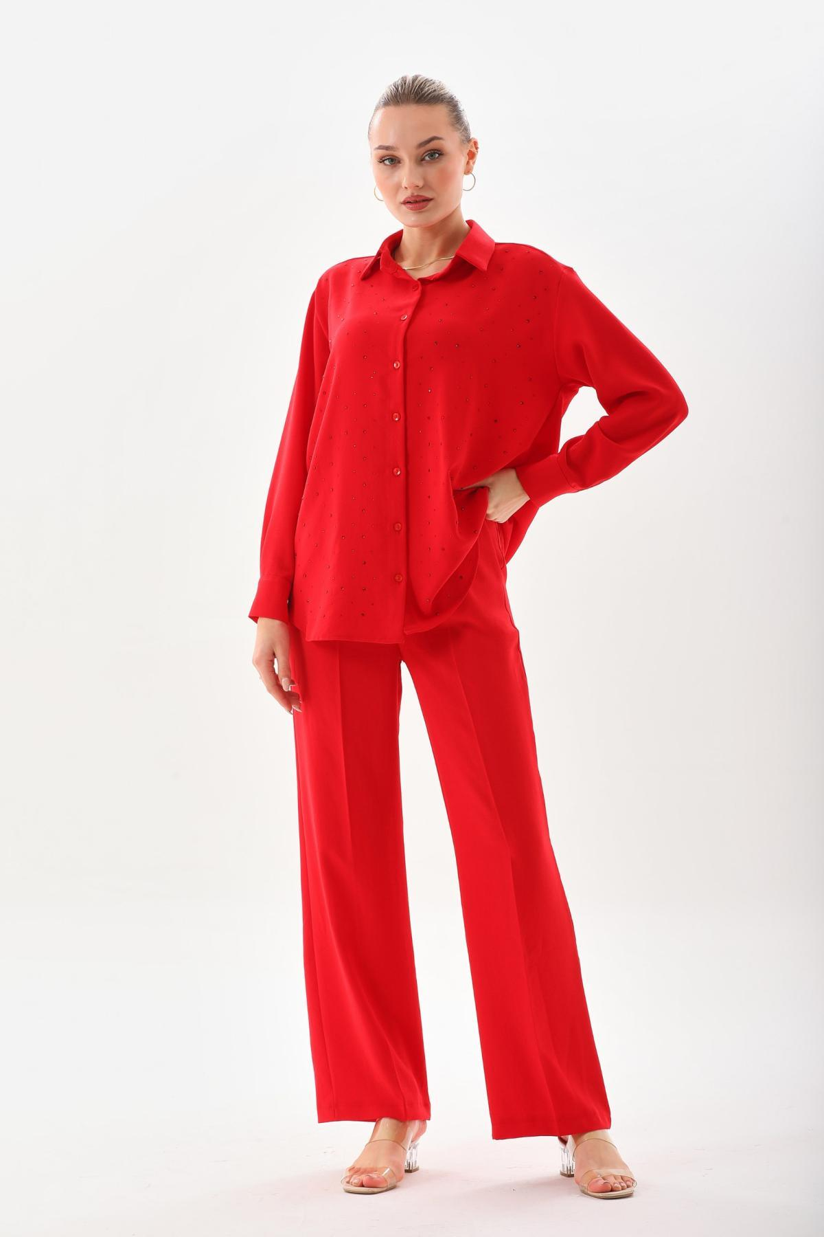Women shirt and pants set wholesale Red color 691576