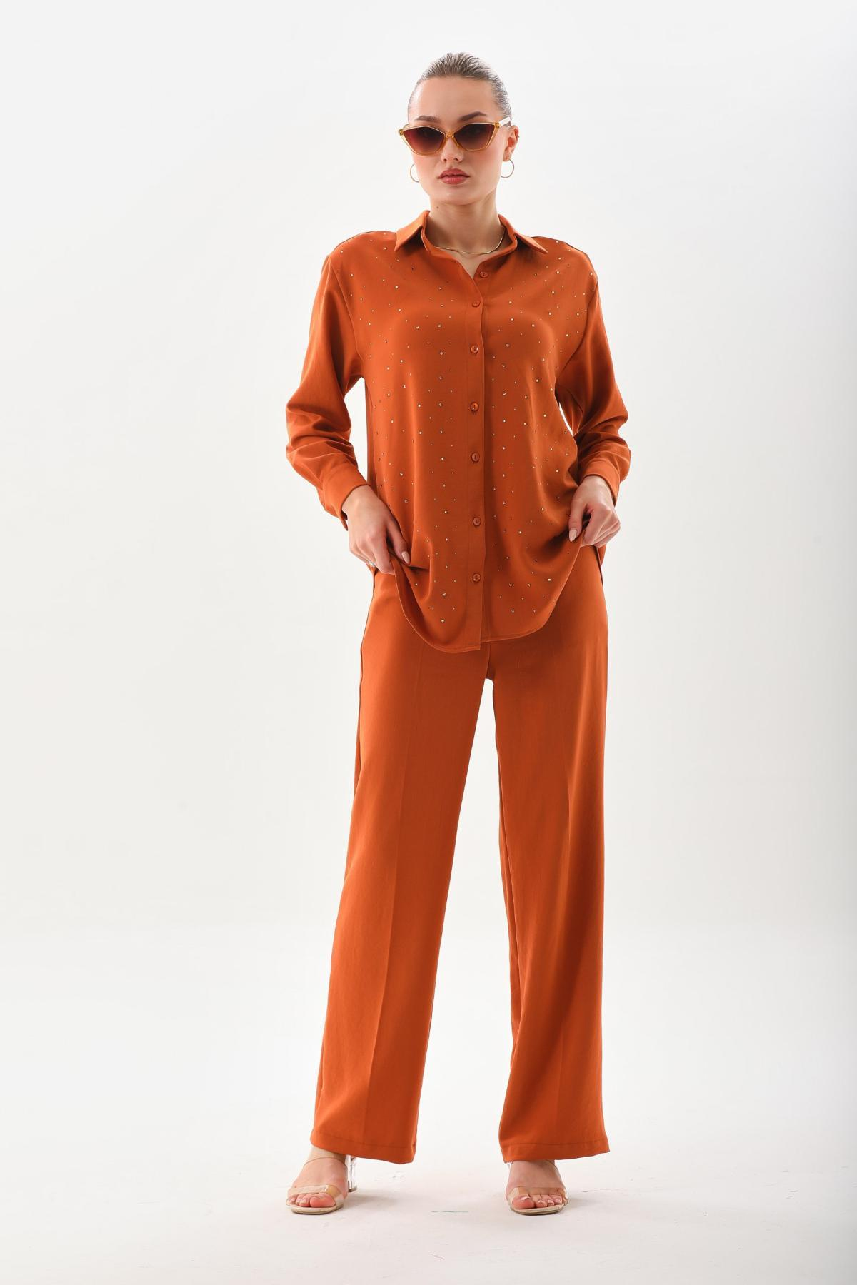 Women shirt and pants set wholesale Terracotta color 691575