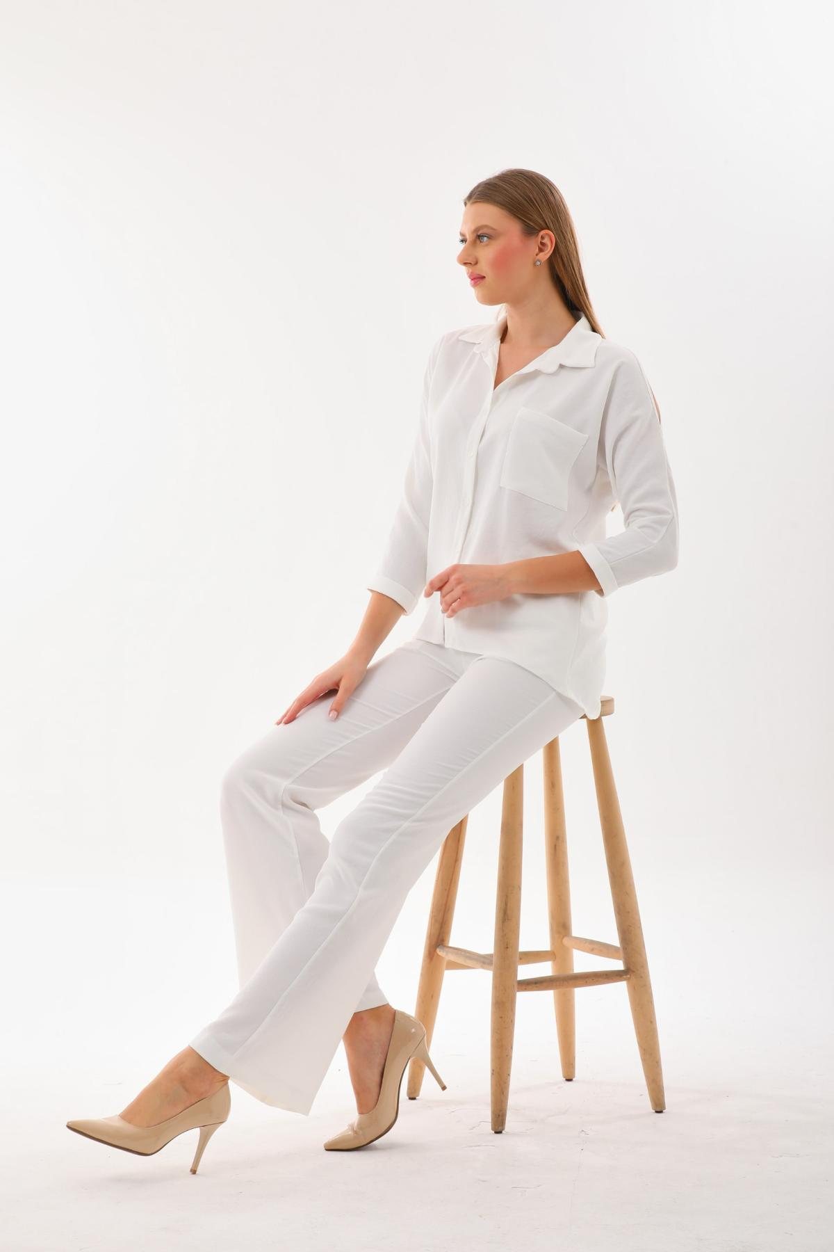 Women shirt and pants set wholesale White color 691559