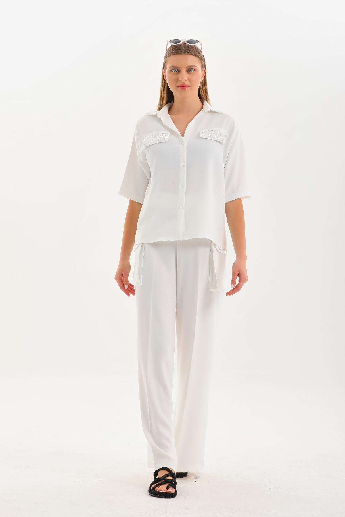 Women shirt and pants set wholesale White color 691516
