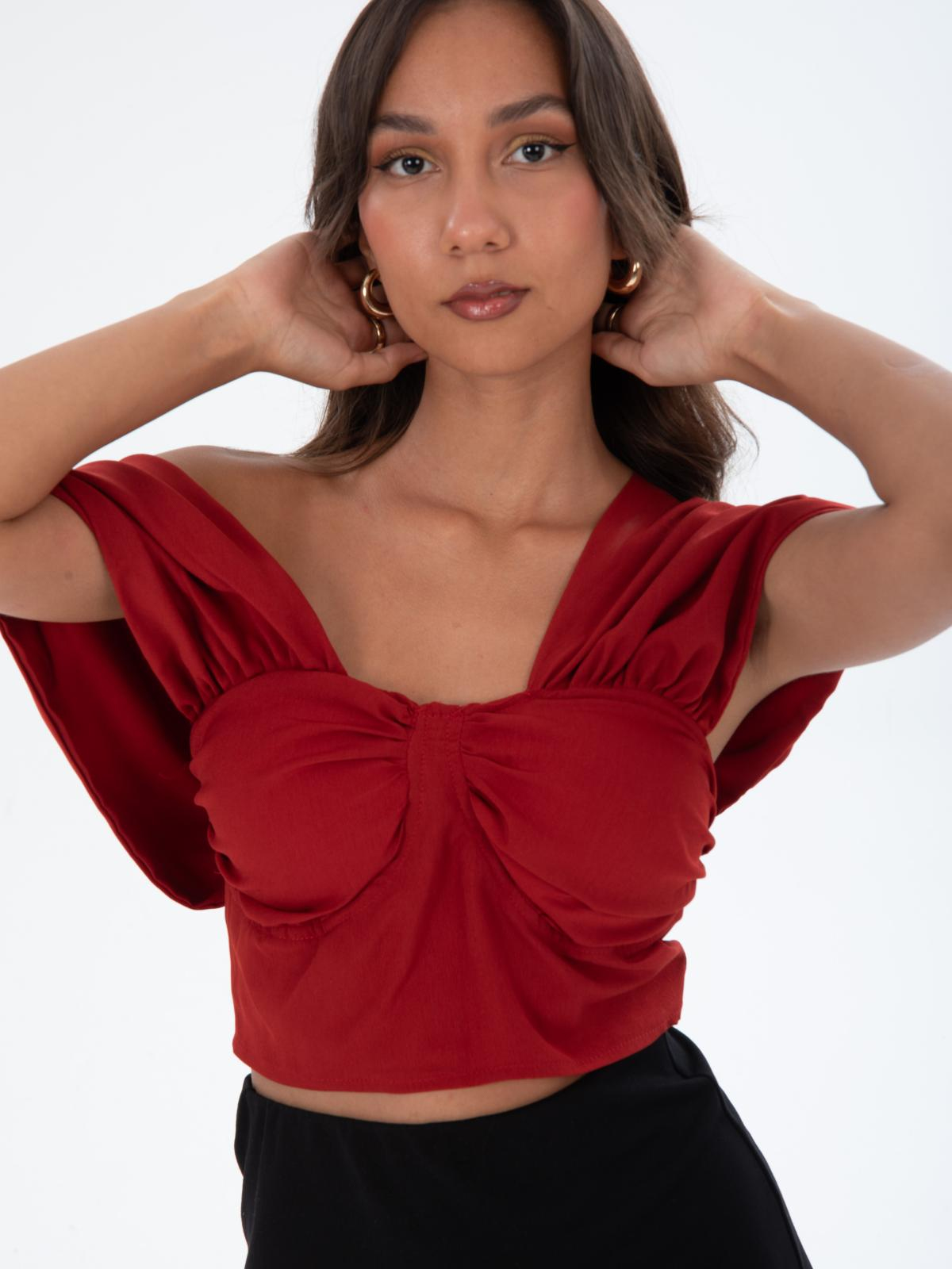 Women short-sleeve crop-top wholesale Burgundy color