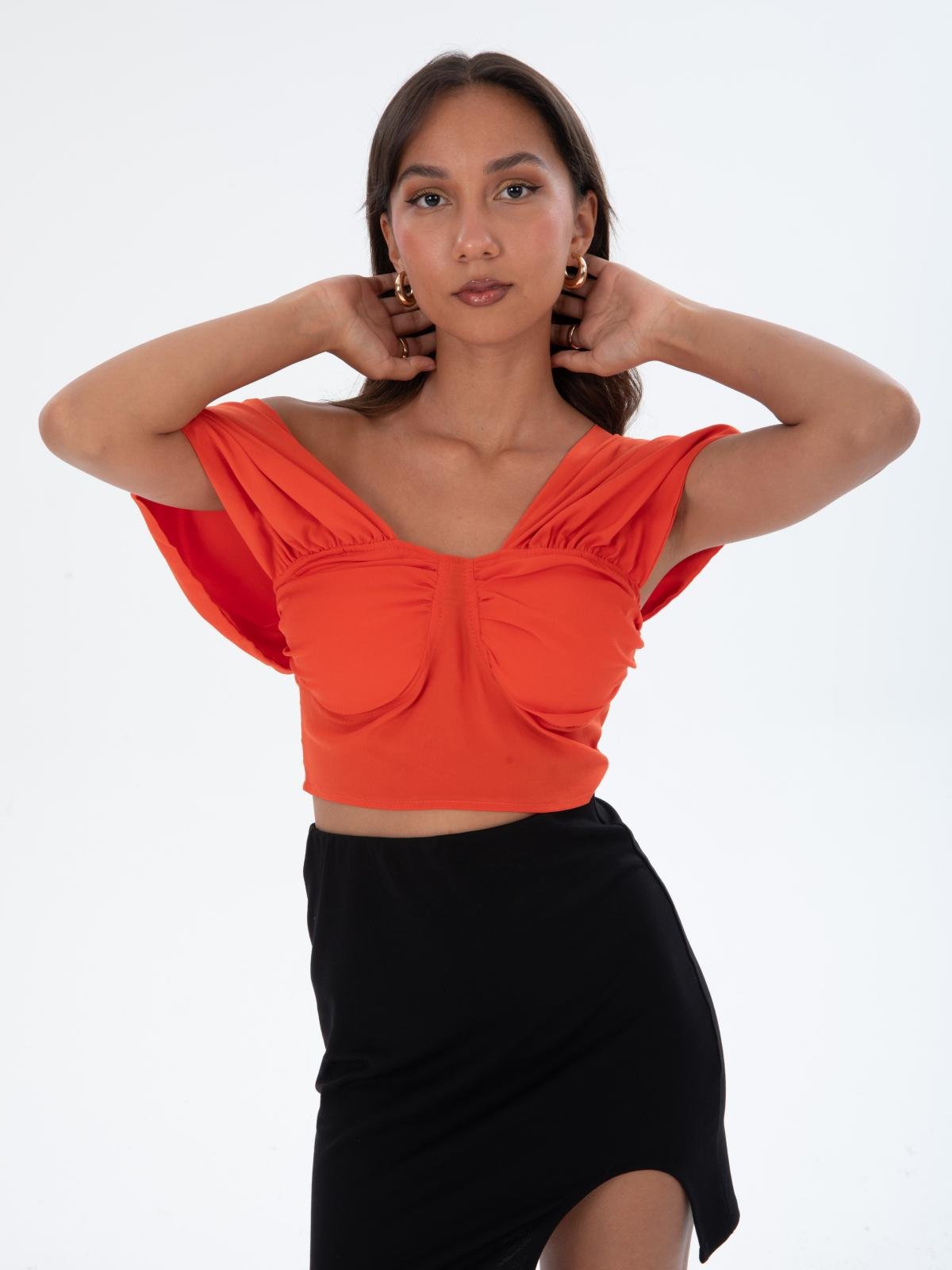 Women short-sleeve crop-top wholesale Orange color