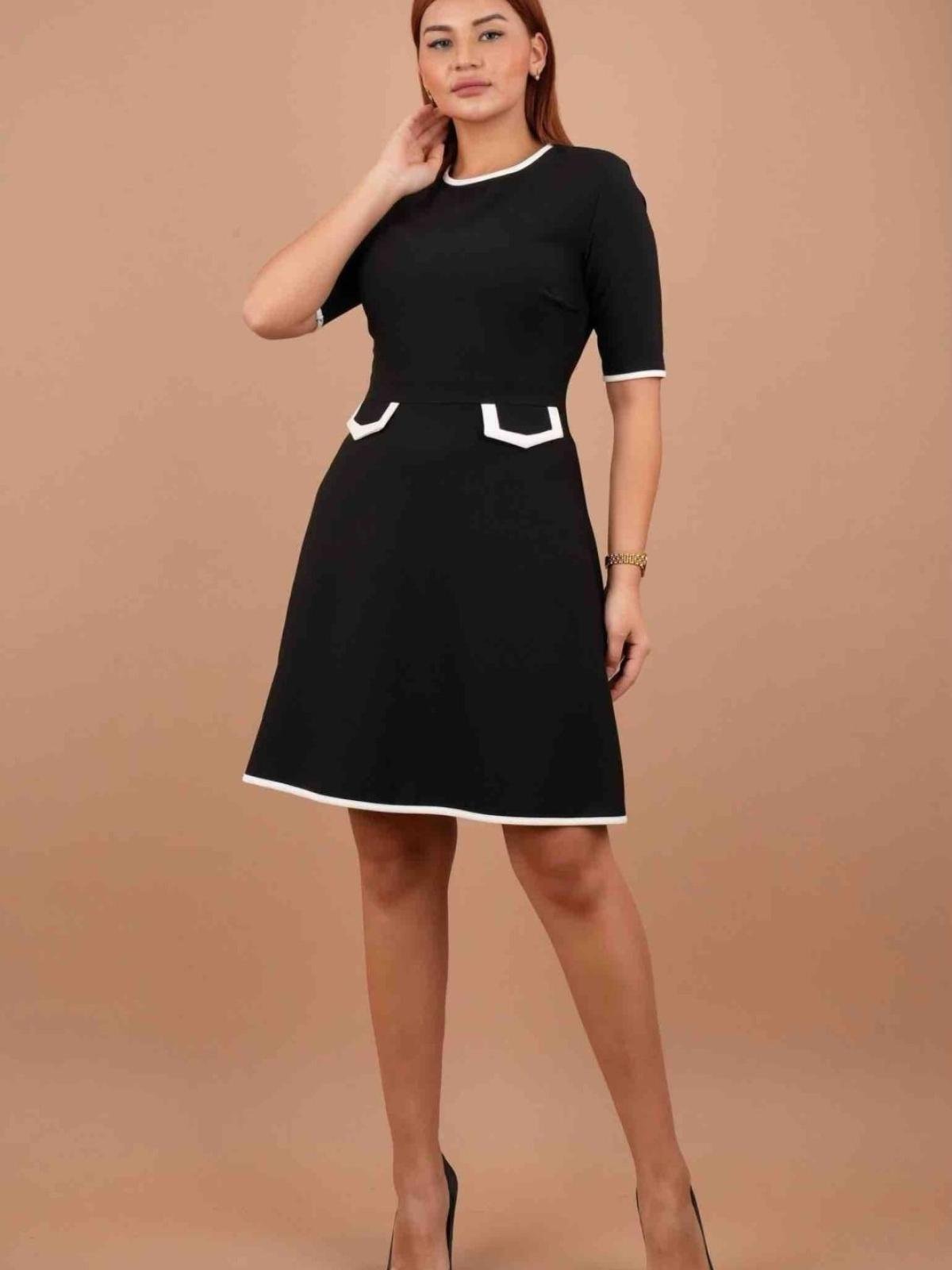 Women short-sleeve mini dress with fake pockets wholesale Black color 669293