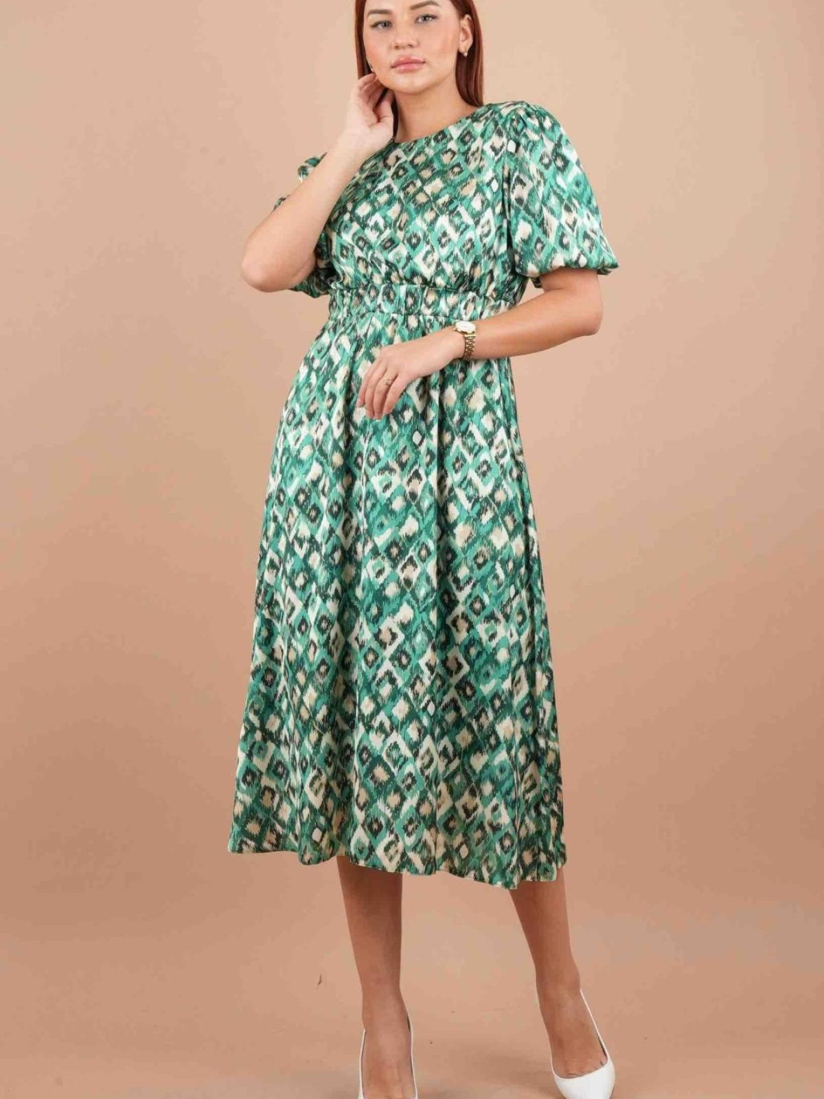 Women short-sleeve patterned midi dress wholesale Green color