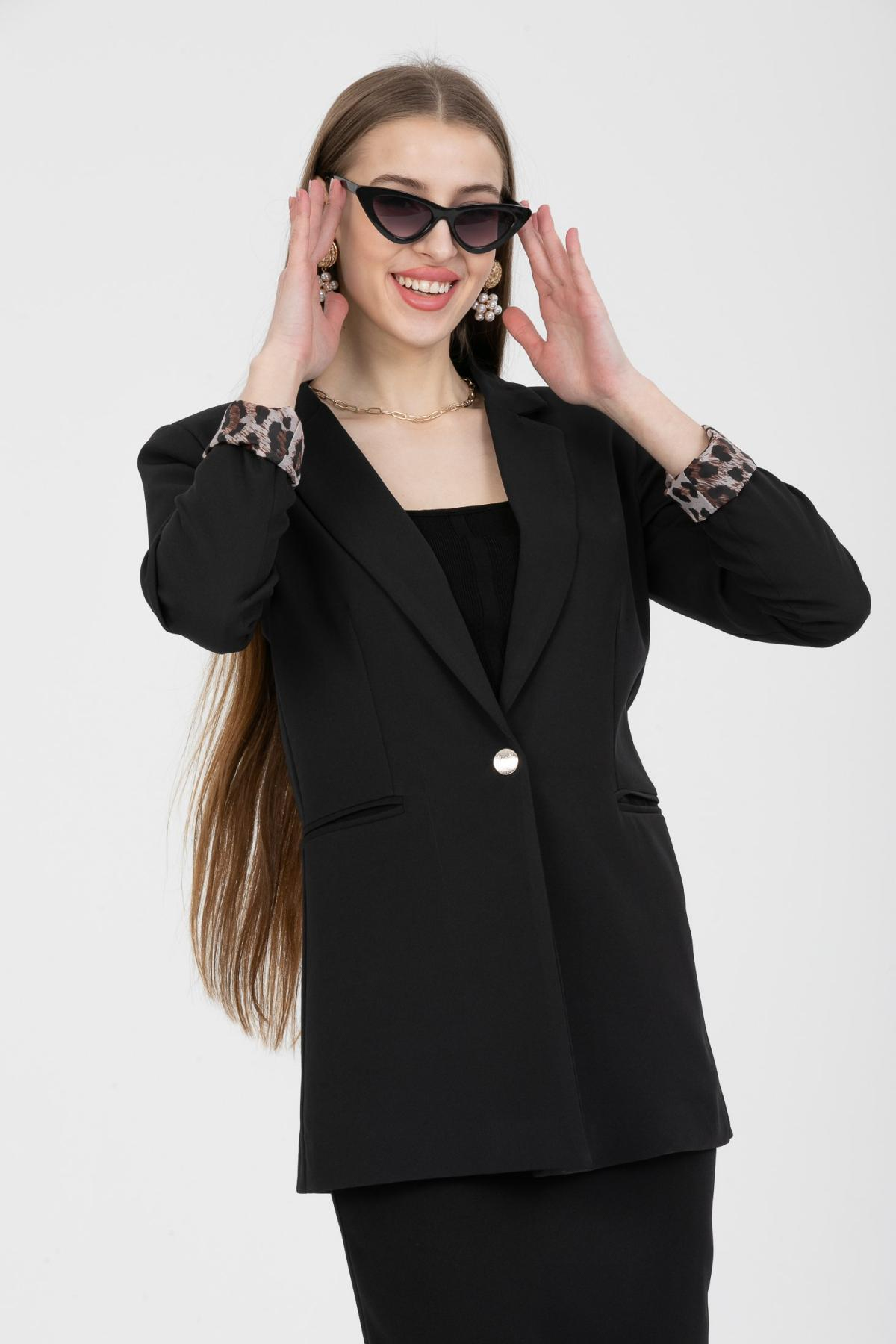 Women single-breasted lined blazer wholesale Black color 694026