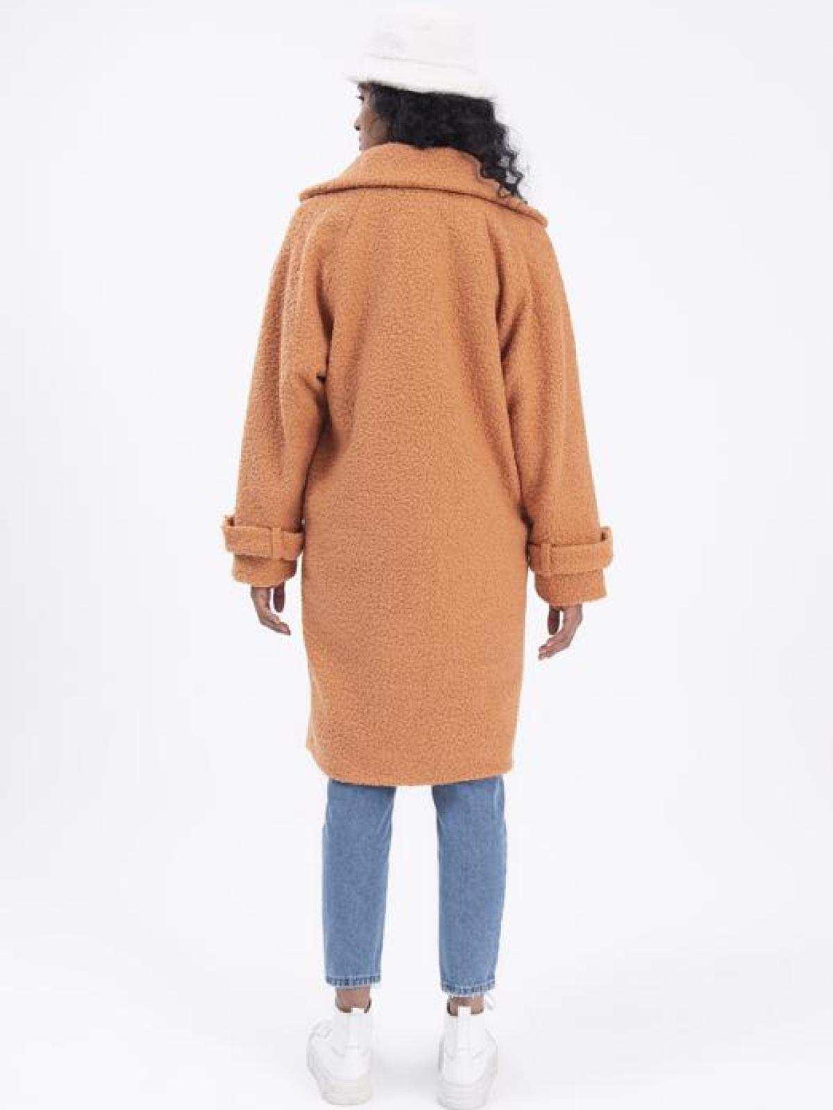 Women six-button curly coat wholesale Peach color 677856