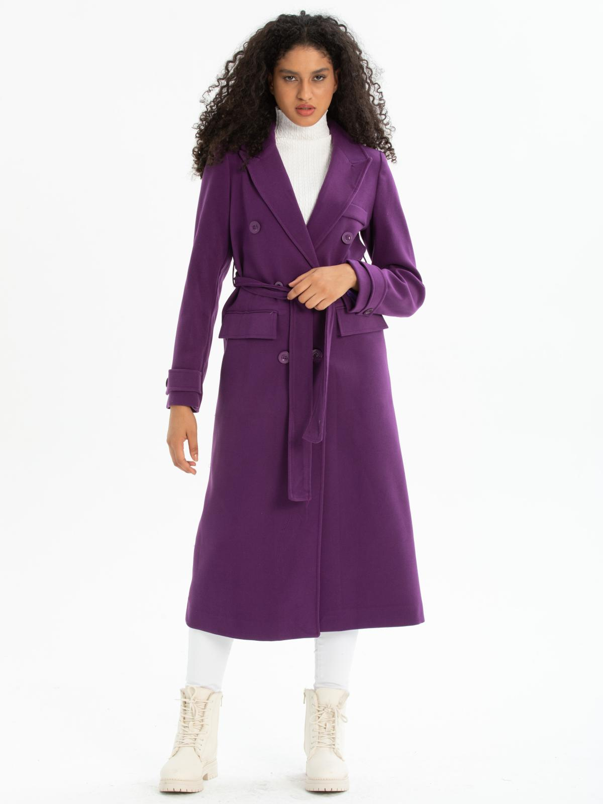 Women six-buttons coat with belt wholesale Purple color 670512