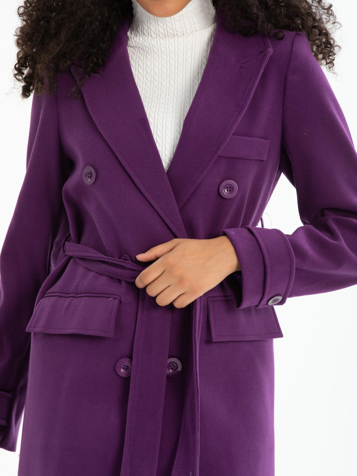 Women six-buttons coat with belt wholesale Purple color 670512