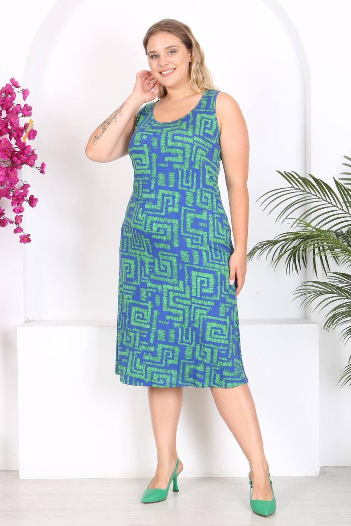 Women sleeveless midi dress Plus size wholesale Blue color 697225