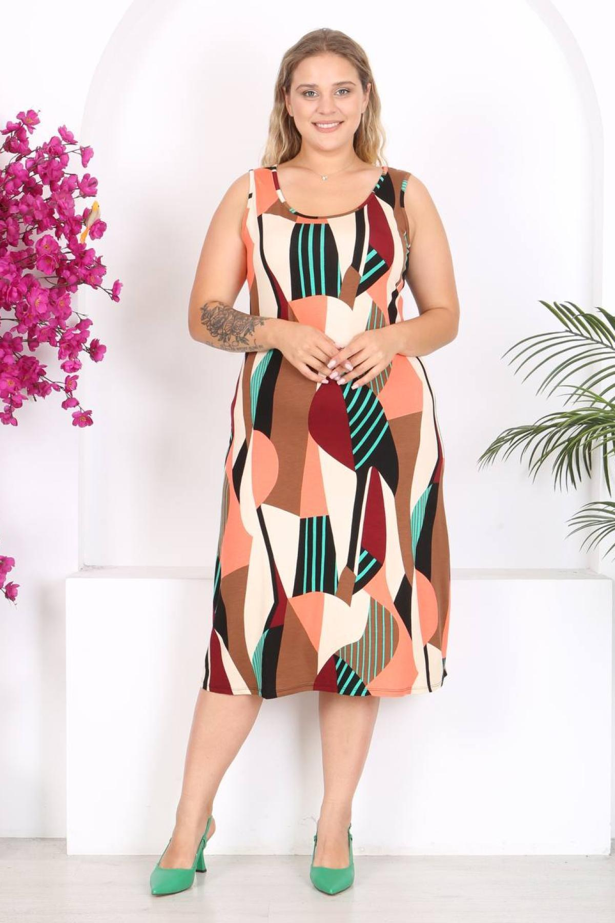 Women sleeveless midi dress Plus size wholesale Salmon color 697223