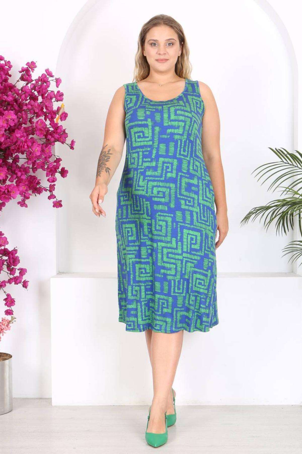 Women sleeveless midi dress Plus size wholesale Blue color 697225