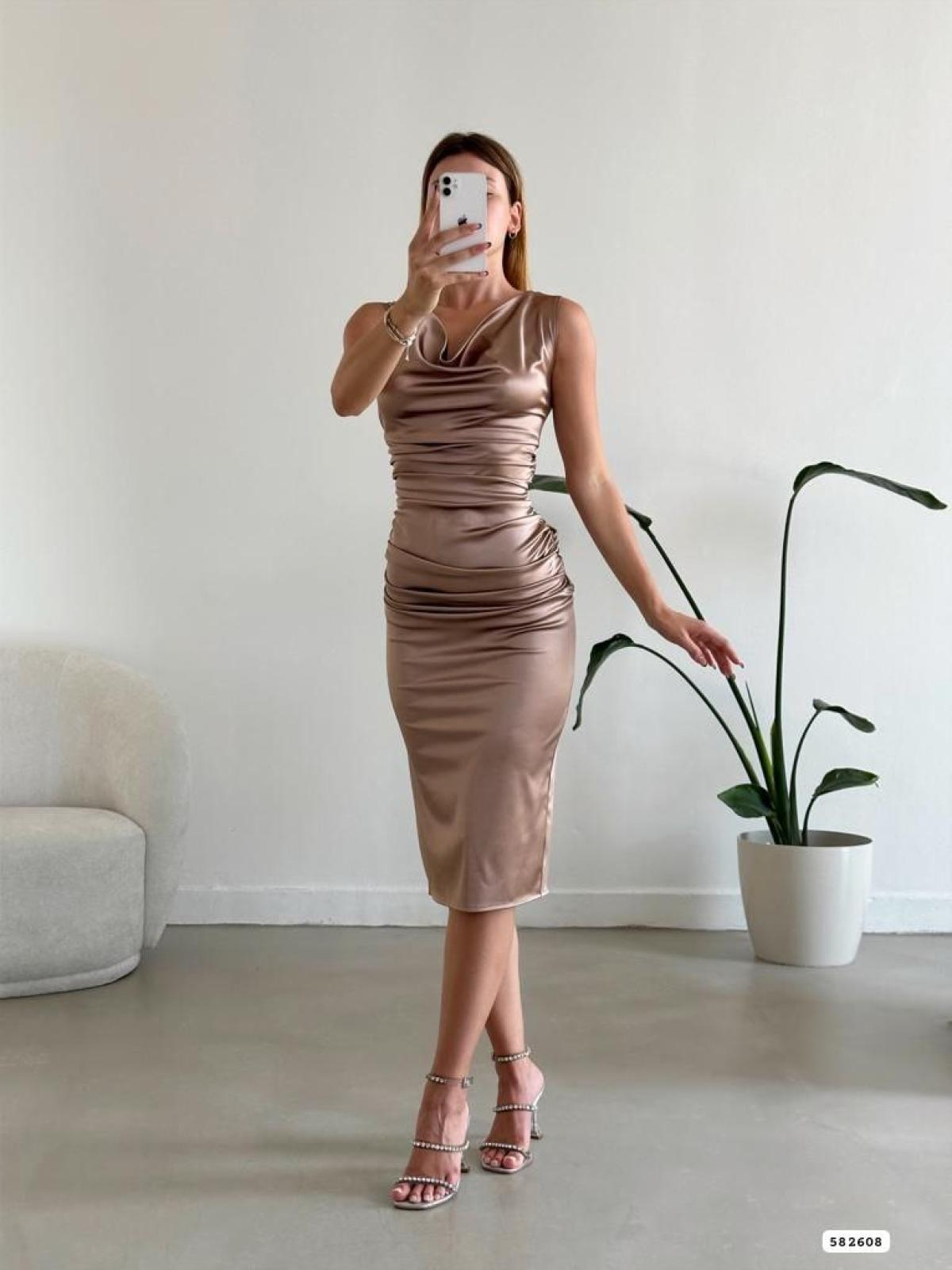 Women sleeveless midi dress wholesale Beige color 668818