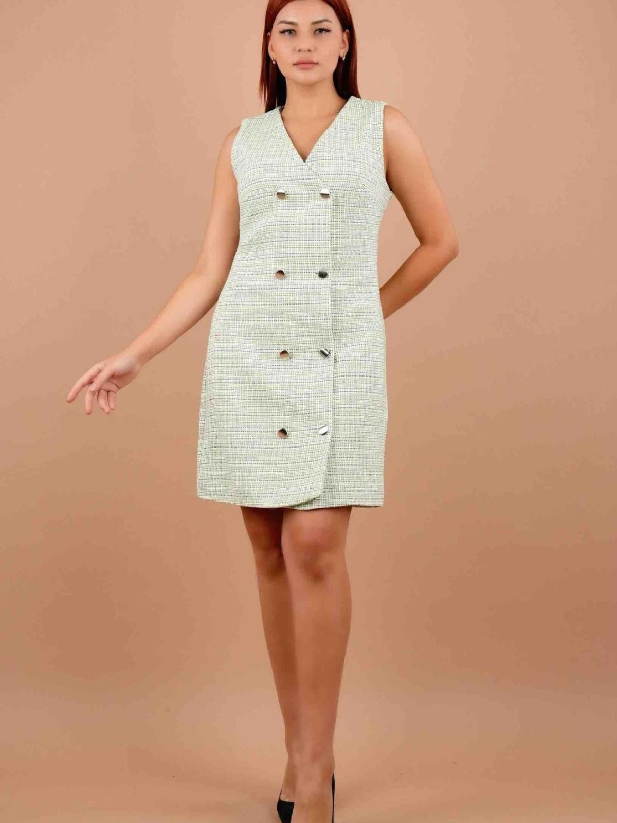 Women sleeveless mini dress on buttons wholesale Menthol color