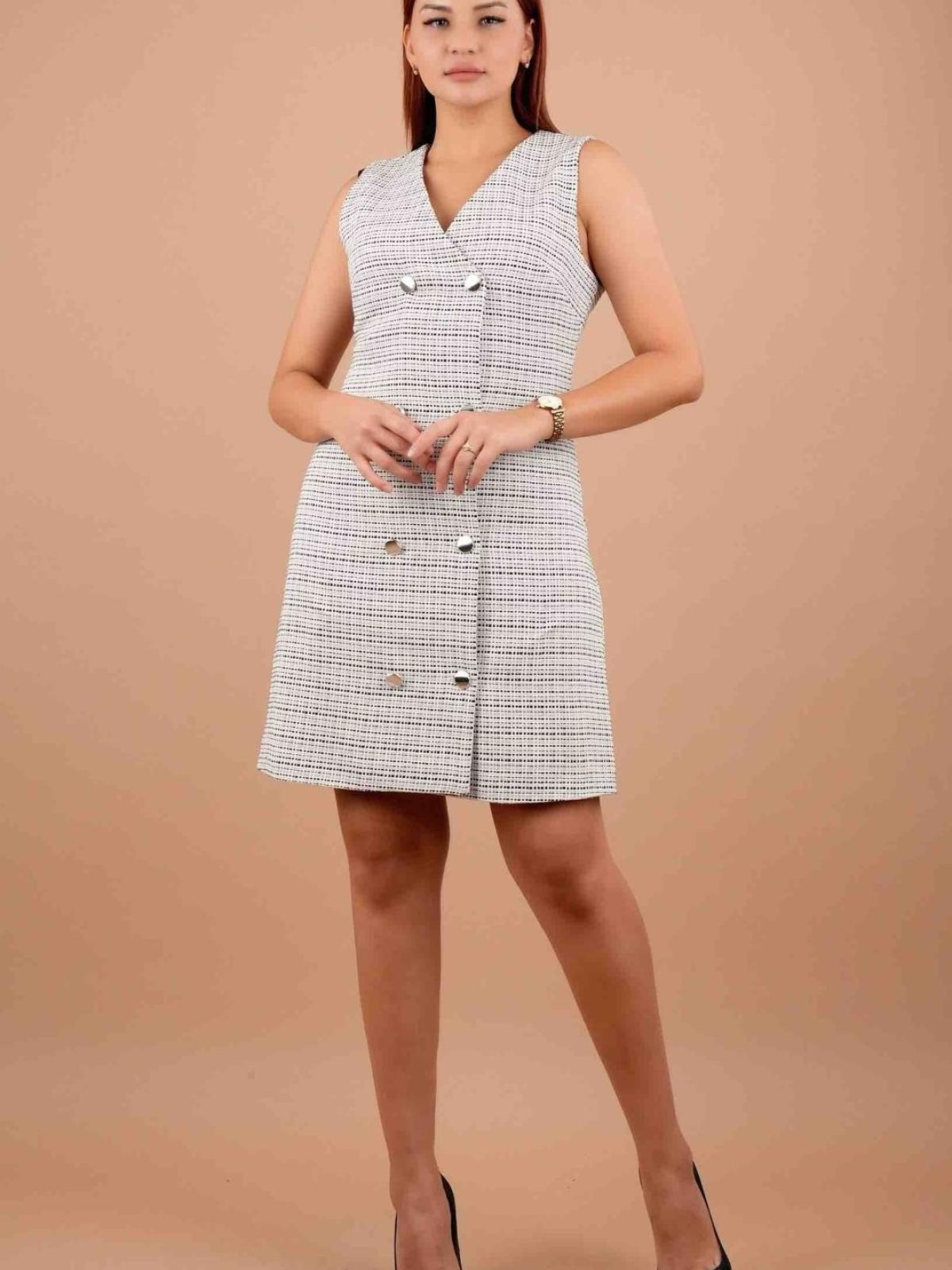 Women sleeveless mini dress on buttons wholesale Gray color