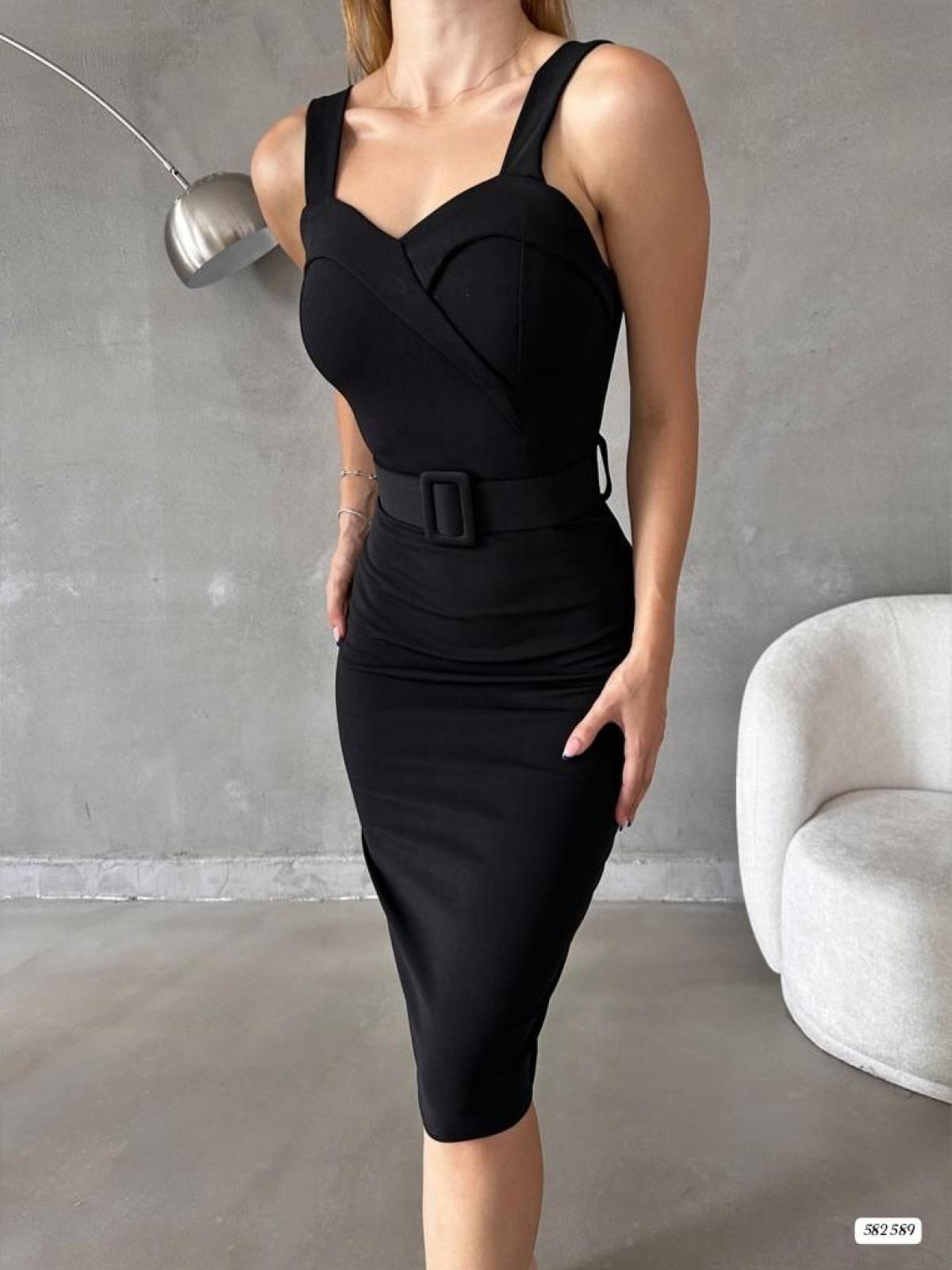 Women sleeveless mini dress with belt wholesale Black color