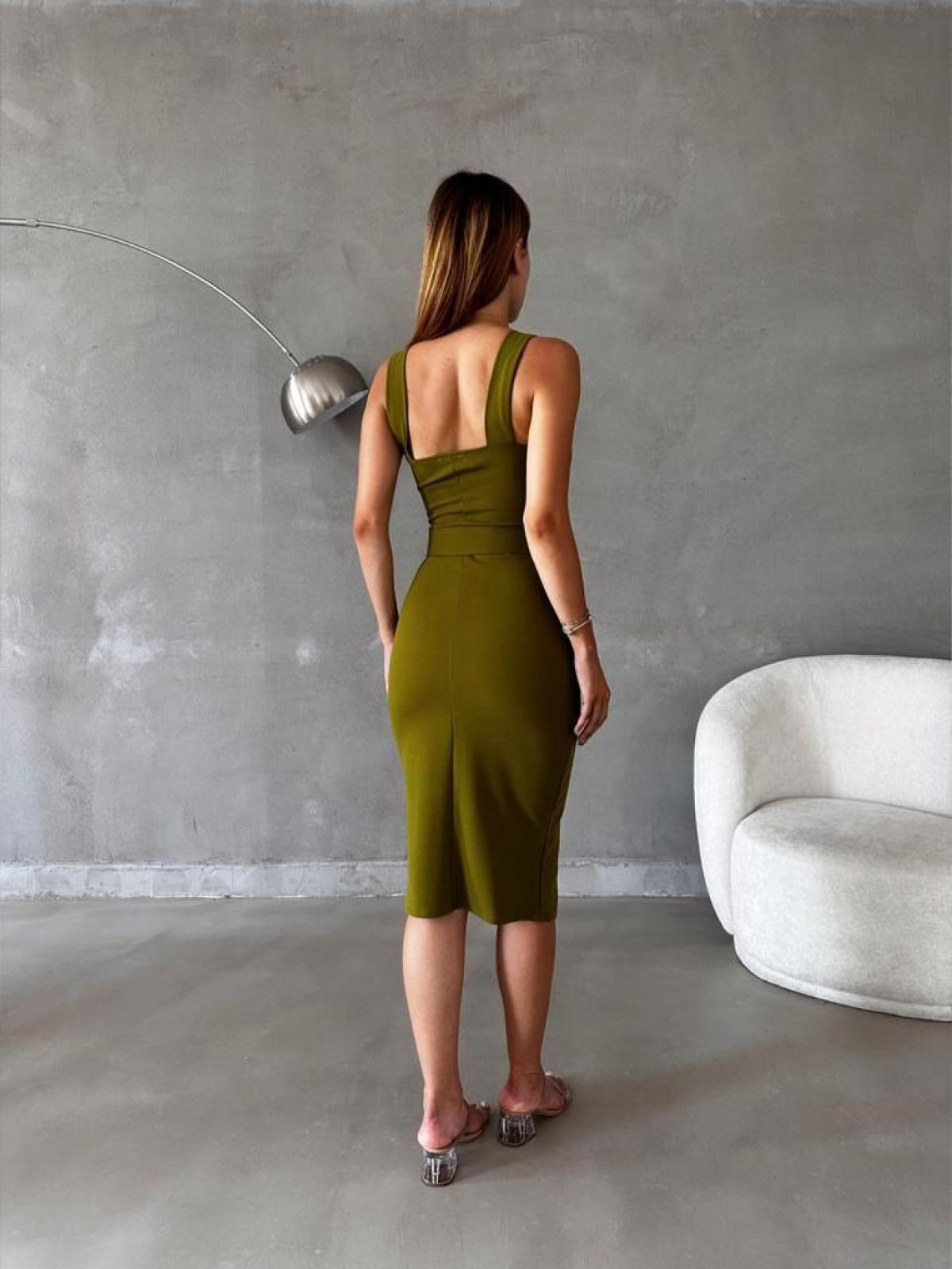Women sleeveless mini dress with belt wholesale Pistachio color