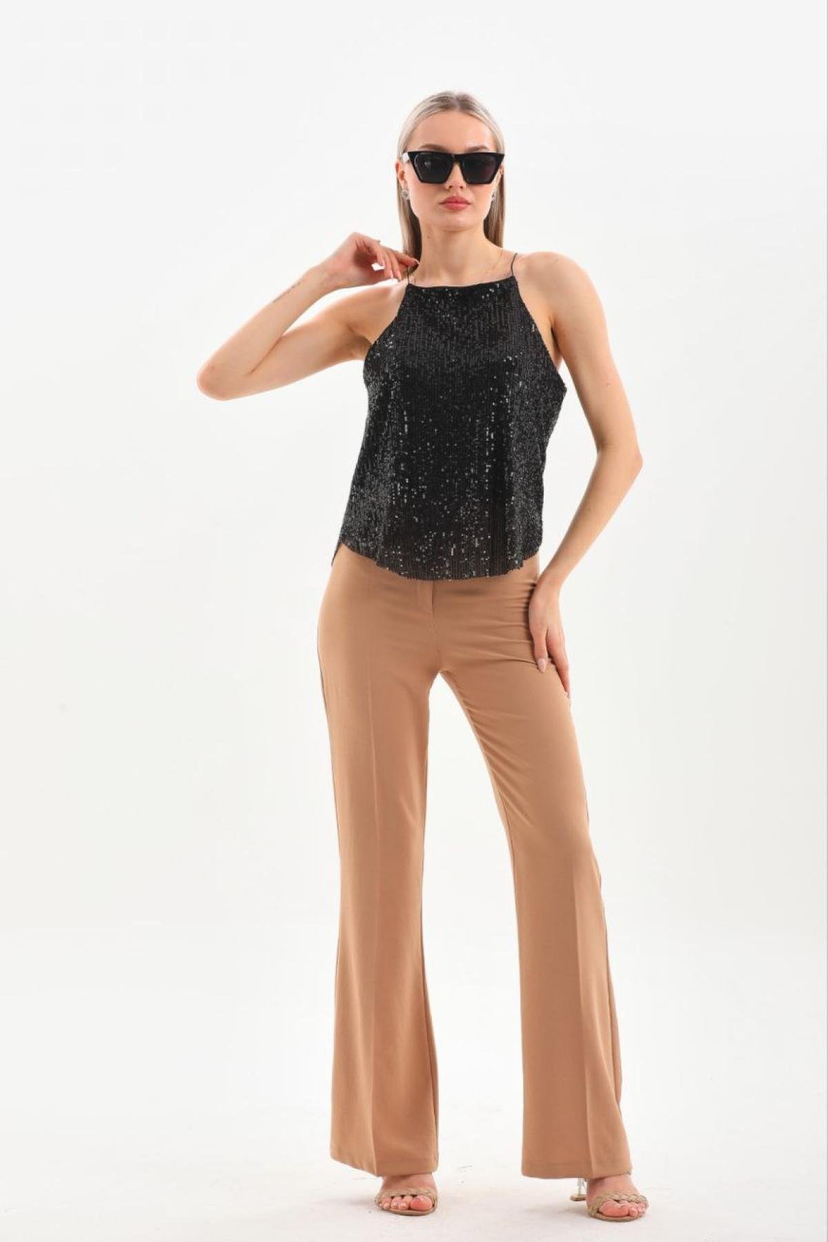 Women sleeveless sequin blouse wholesale Black color 696265