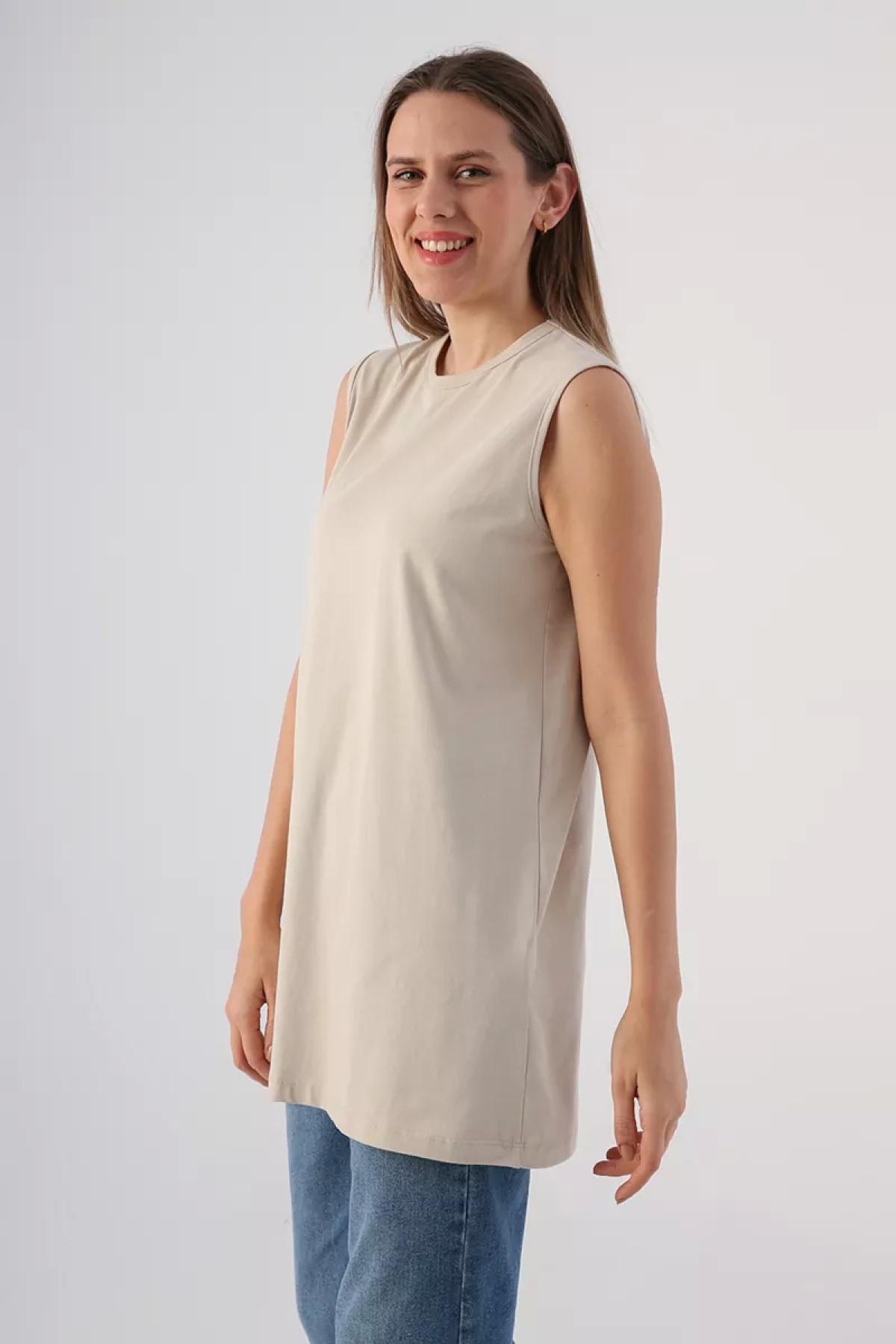 Women sleeveless t-shirt wholesale Light Beige color 695411
