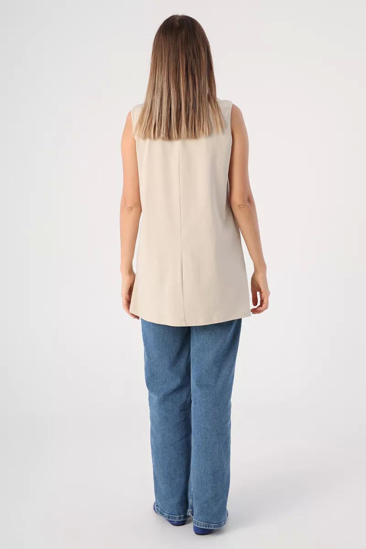 Women sleeveless t-shirt wholesale Light Beige color 695411
