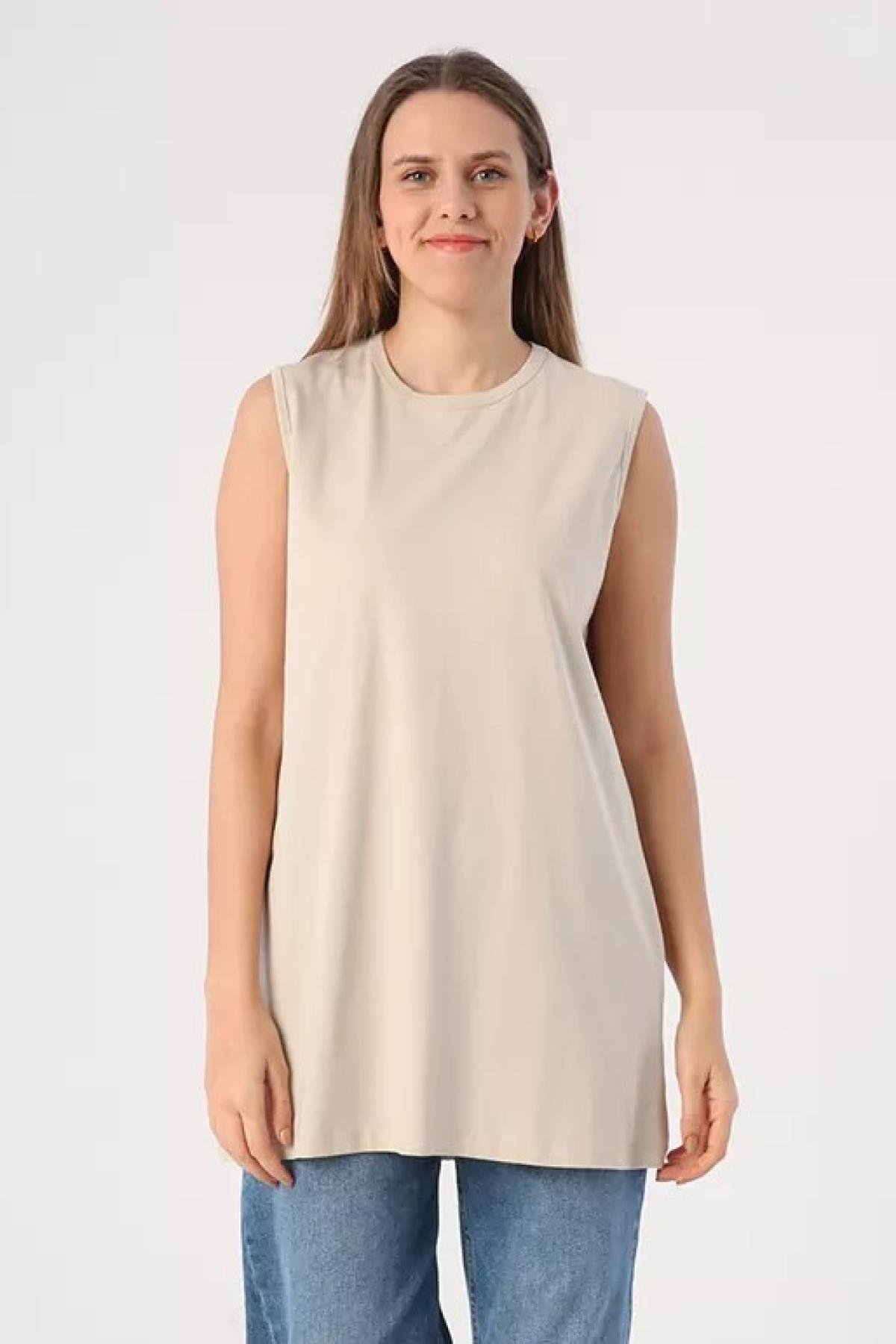 Women sleeveless t-shirt wholesale Light Beige color 695411