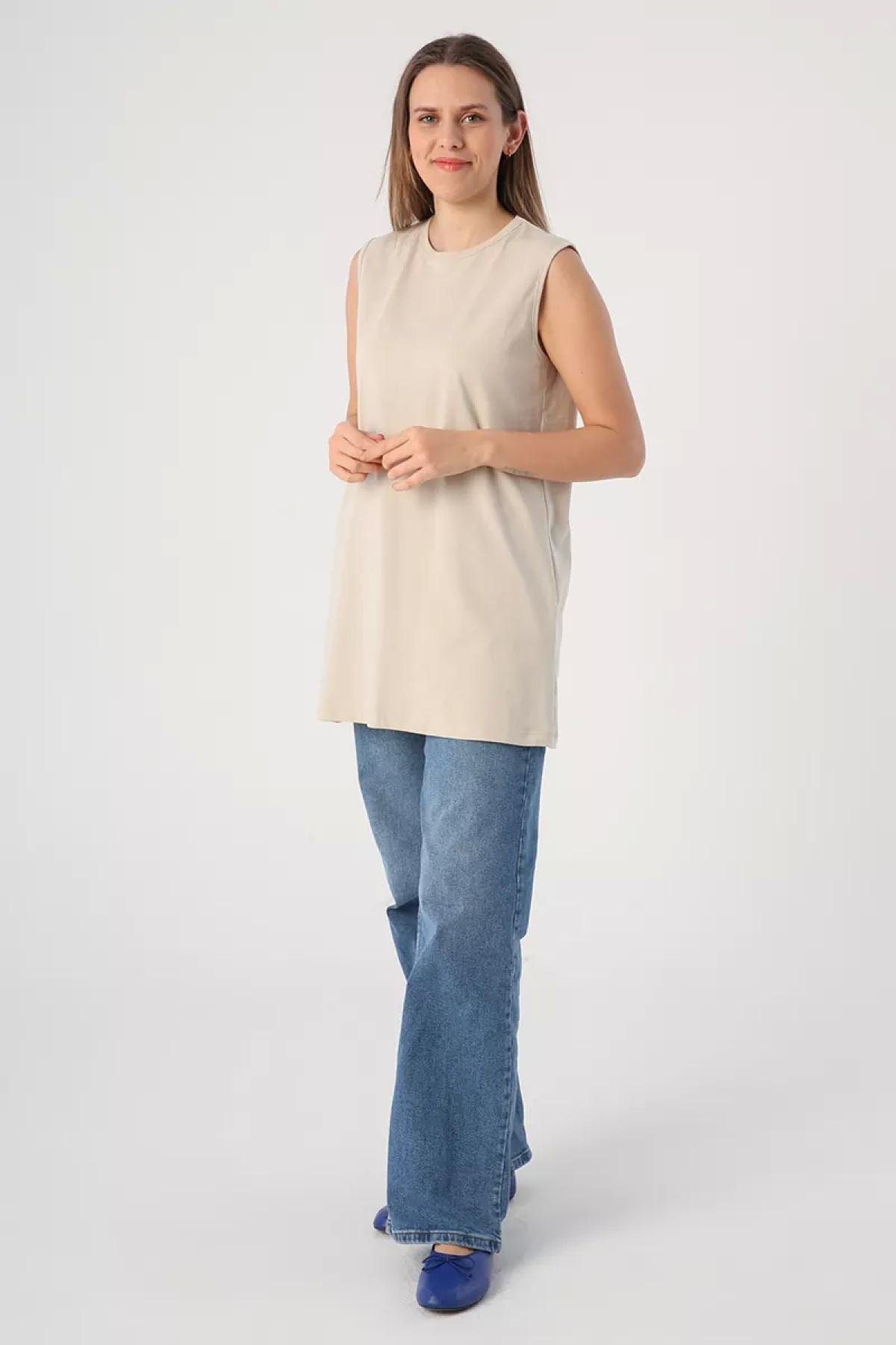 Women sleeveless t-shirt wholesale Light Beige color 695411