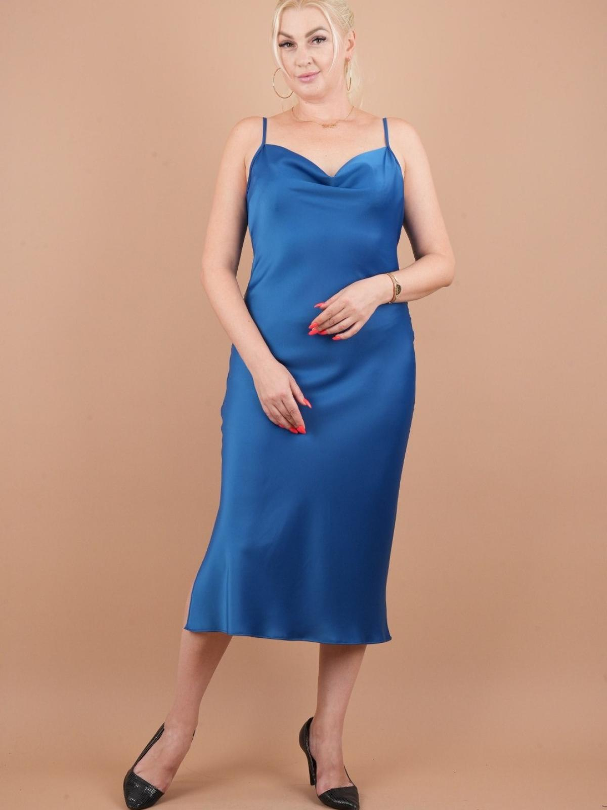 Women spaghetti strap midi dress Big size wholesale Cobalt Blue color