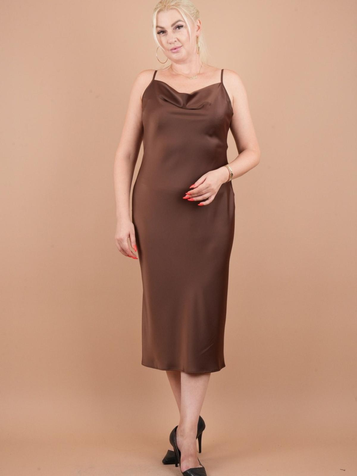 Women spaghetti strap midi dress Big size wholesale Brown color