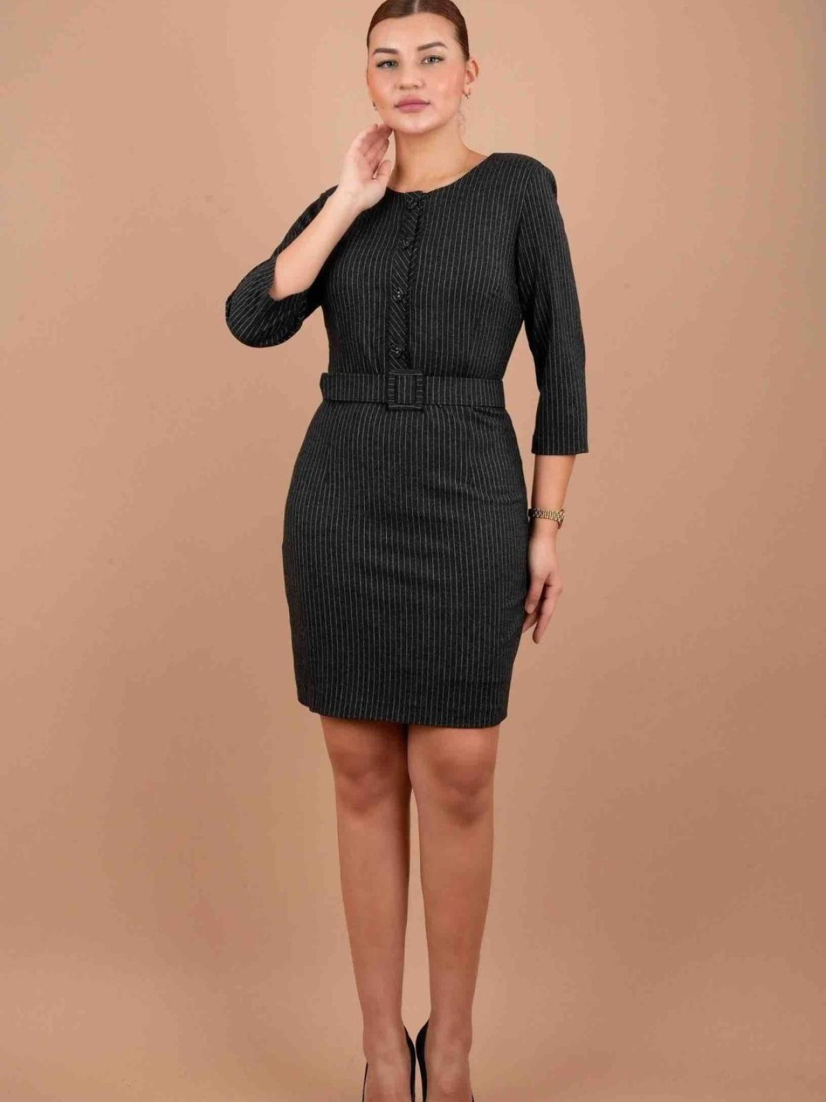 Women striped mini dress with belt wholesale Black color 669278
