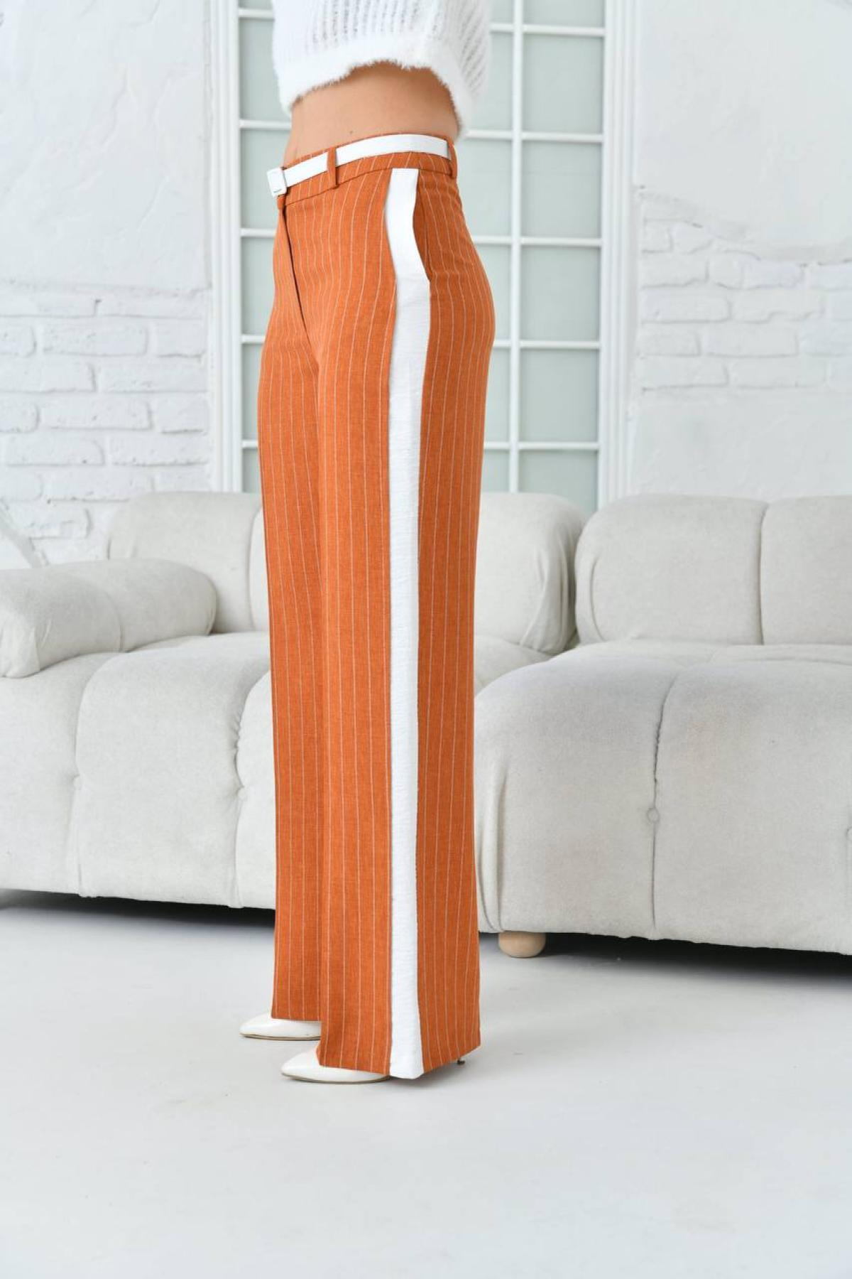 Women striped pants Plus size wholesale Ochre color 697322