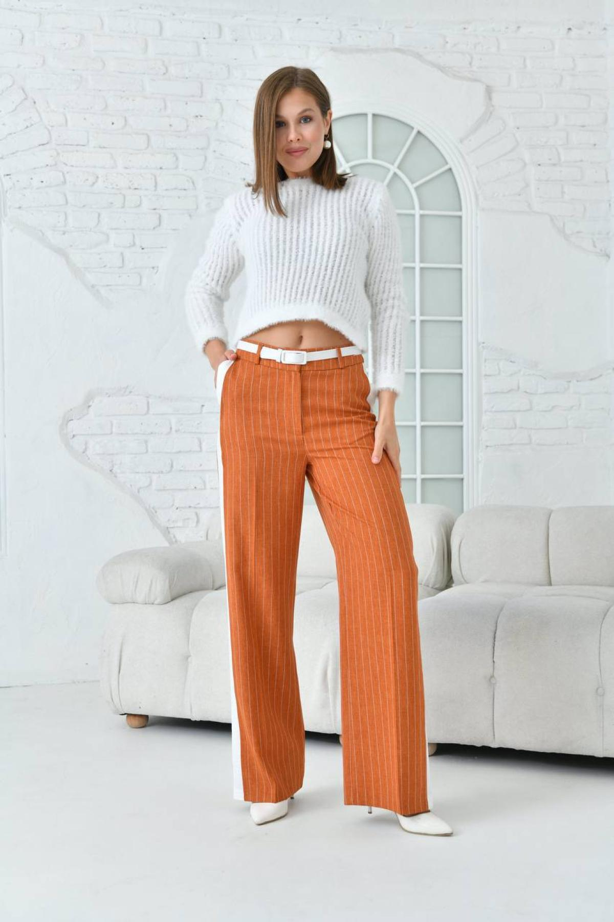 Women striped pants Plus size wholesale Ochre color 697322