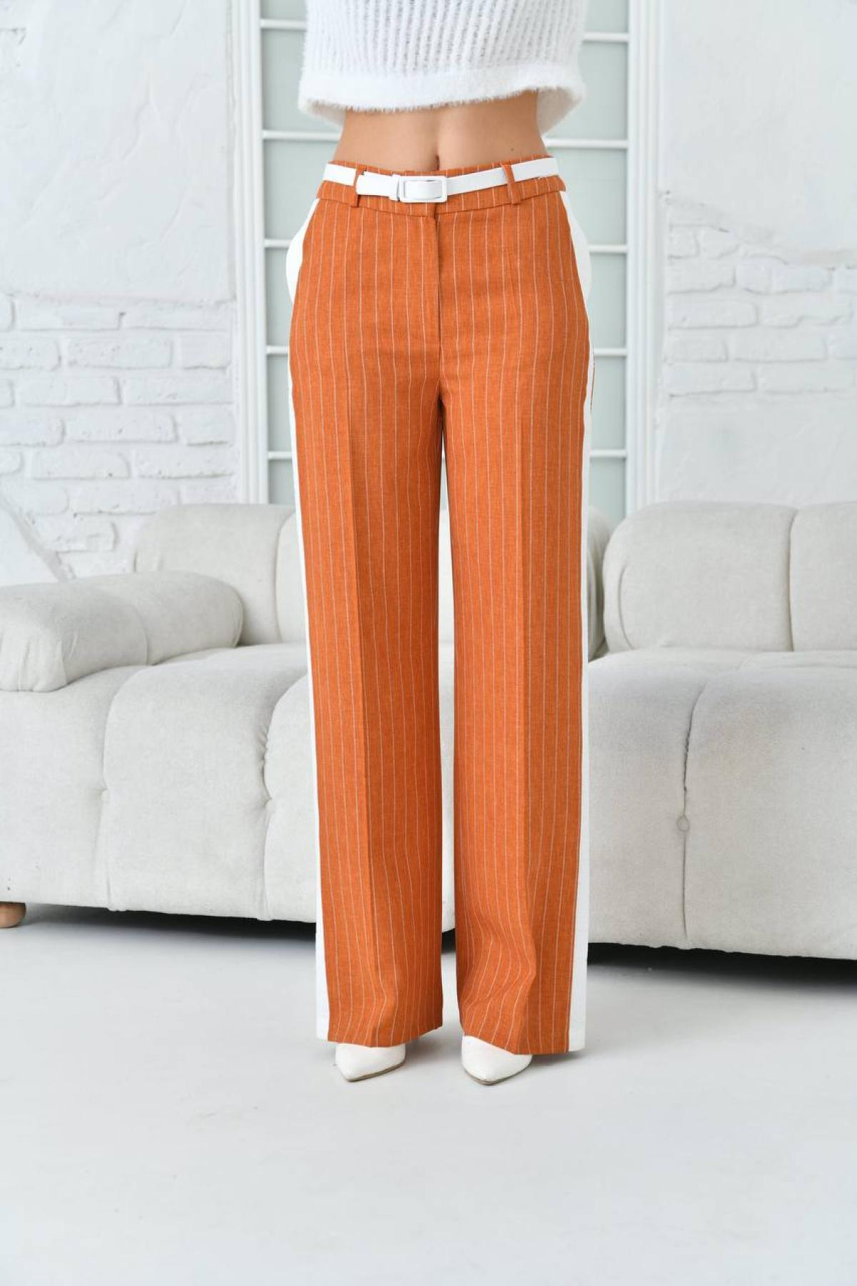 Women striped pants Plus size wholesale Ochre color 697322