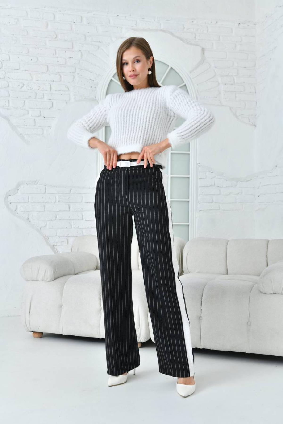 Women striped pants wholesale Black color 697313