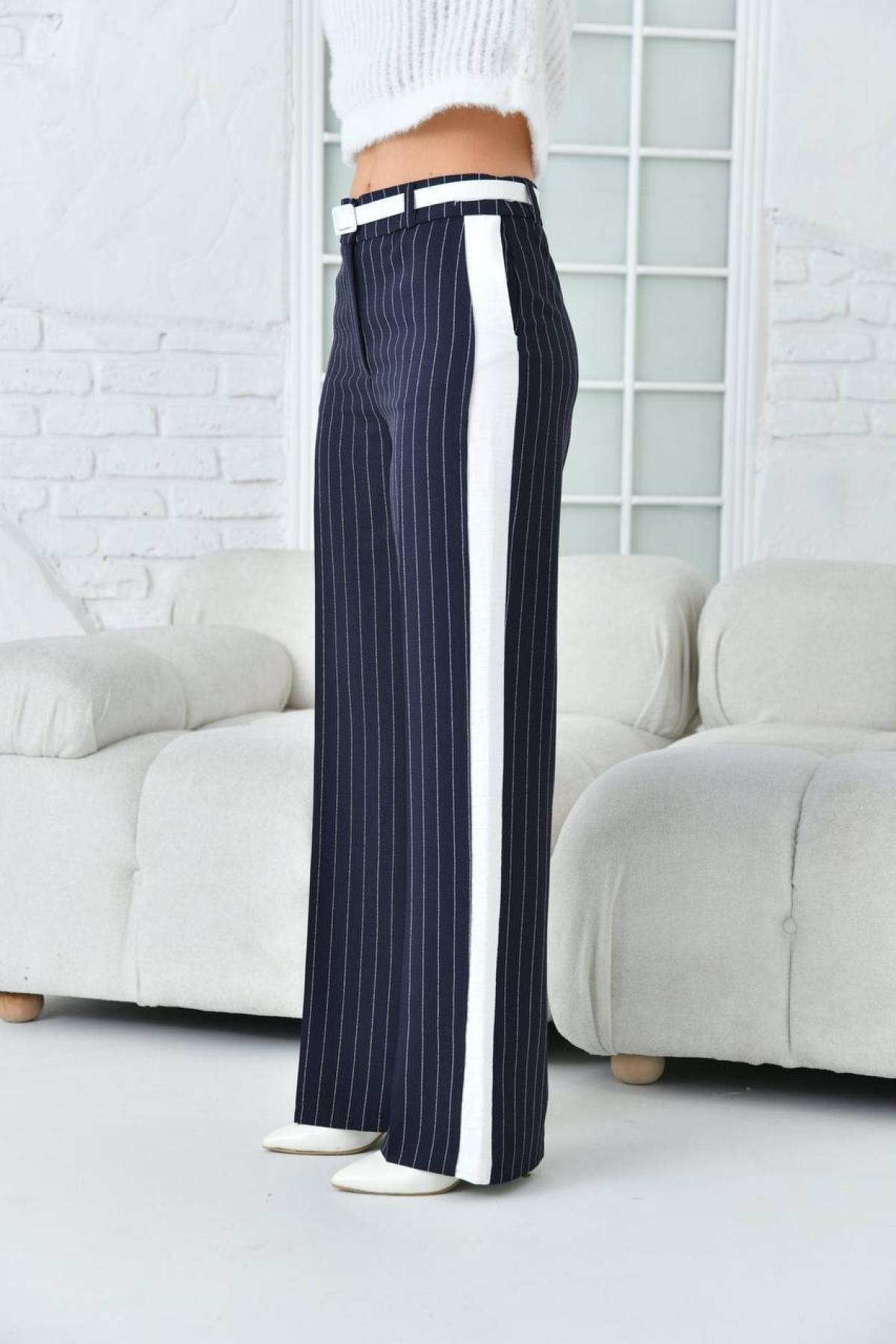 Women striped pants wholesale Navy color 697314