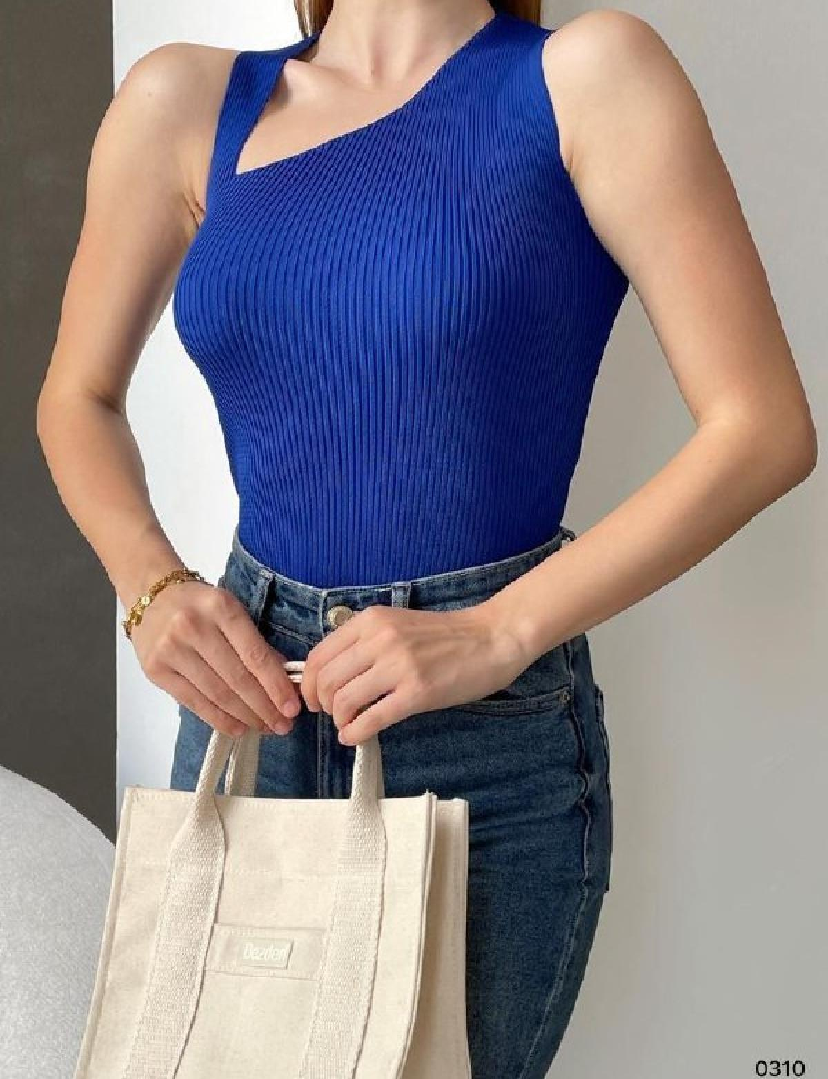 Women tricot top wholesale Blue color