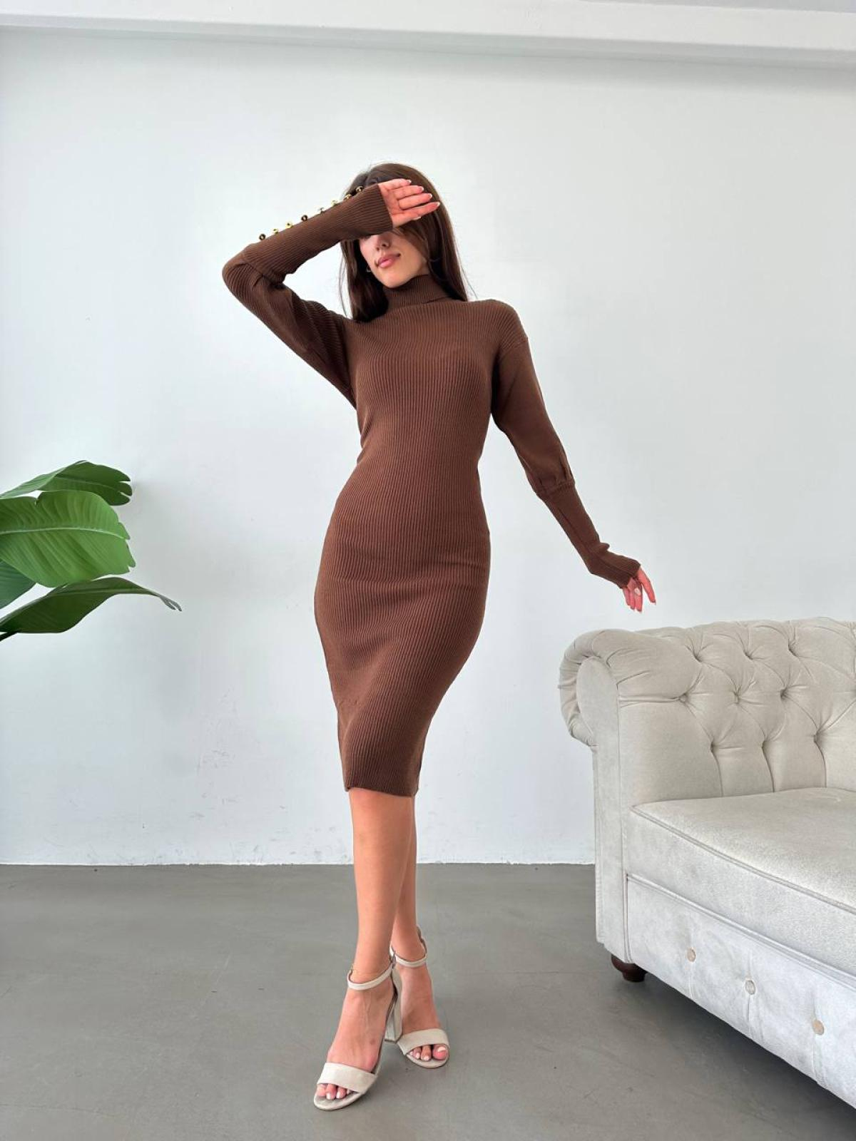 Women turtleneck midi dress wholesale Brown color 669127