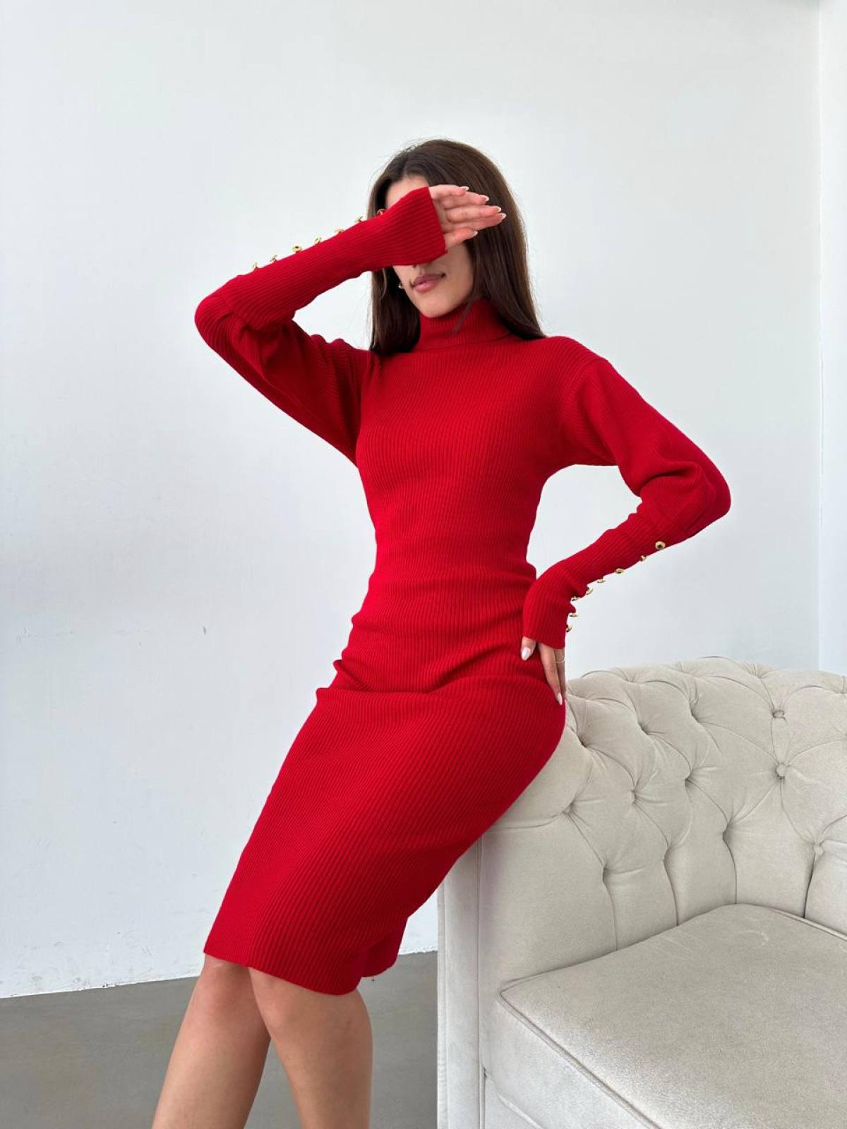 Women turtleneck midi dress wholesale Brick Red color 669134