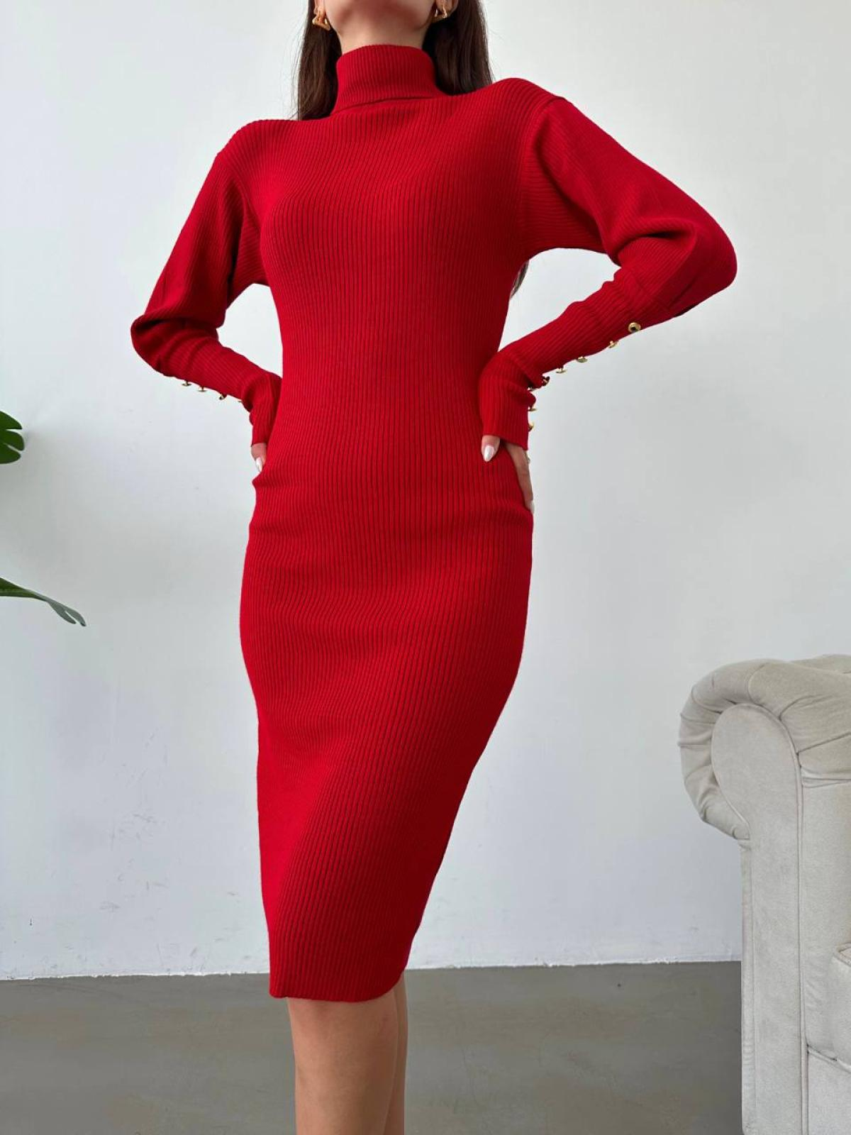 Women turtleneck midi dress wholesale Brick Red color 669134