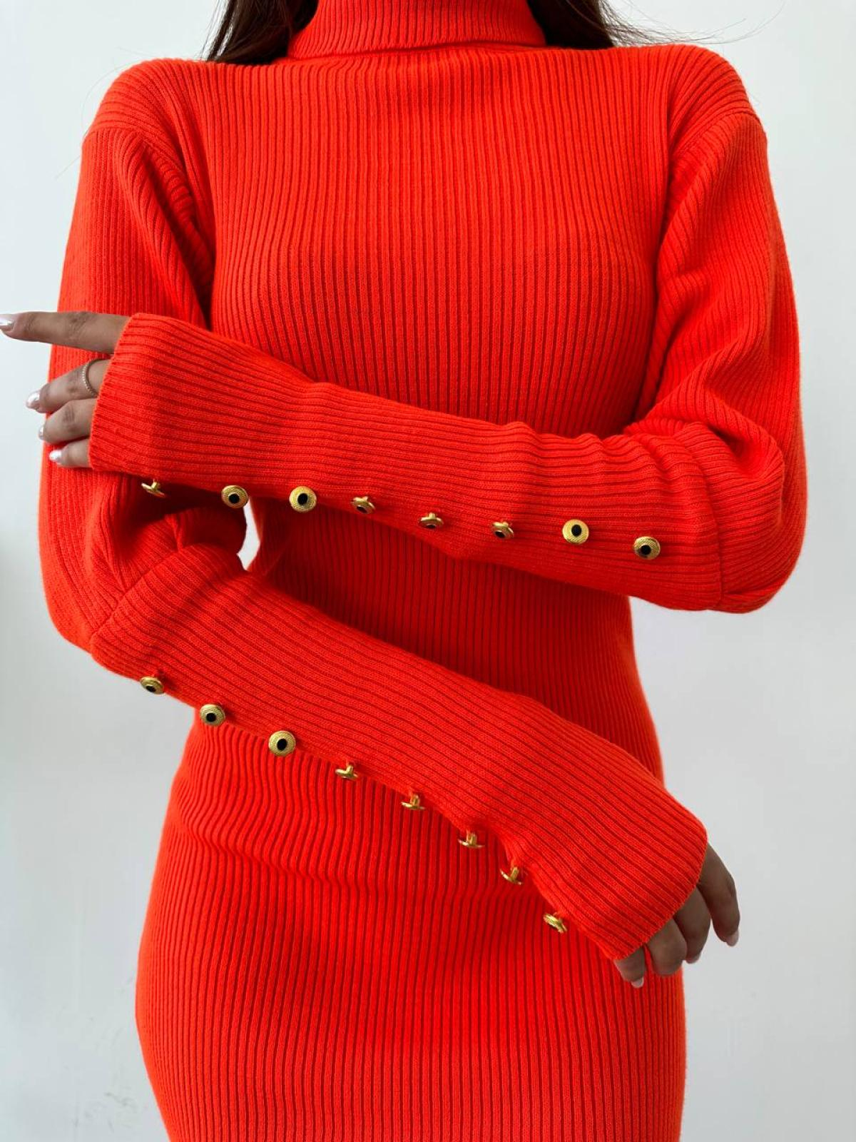 Women turtleneck midi dress wholesale Red color 669133