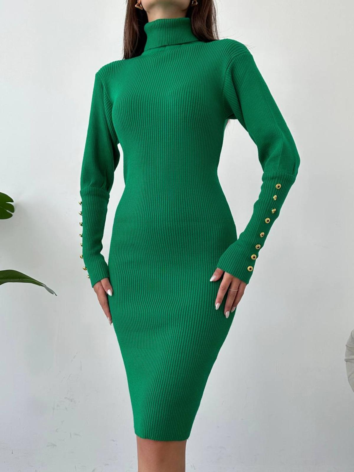 Women turtleneck midi dress wholesale Green color 669138