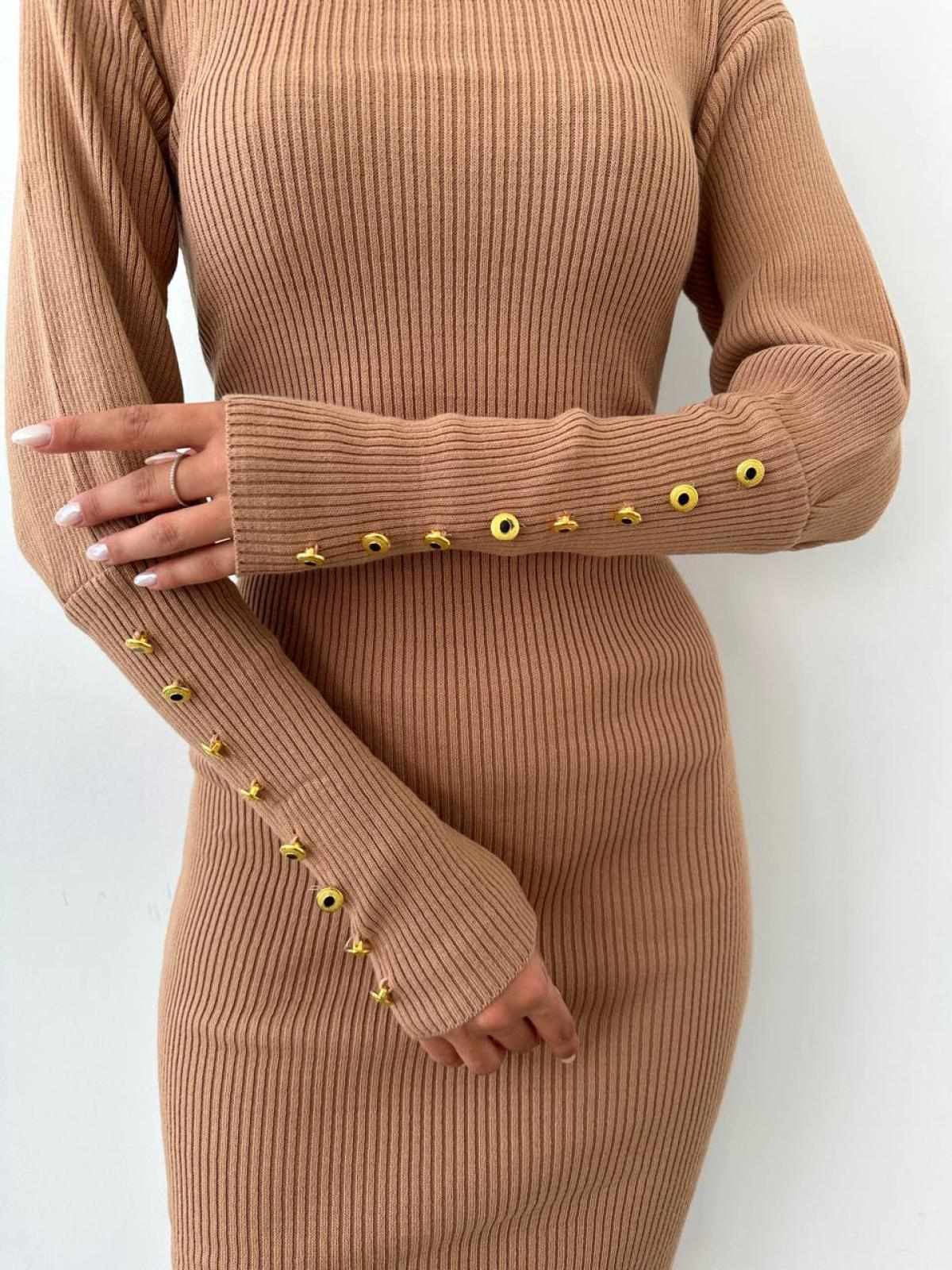 Women turtleneck midi dress wholesale Beige color 669132