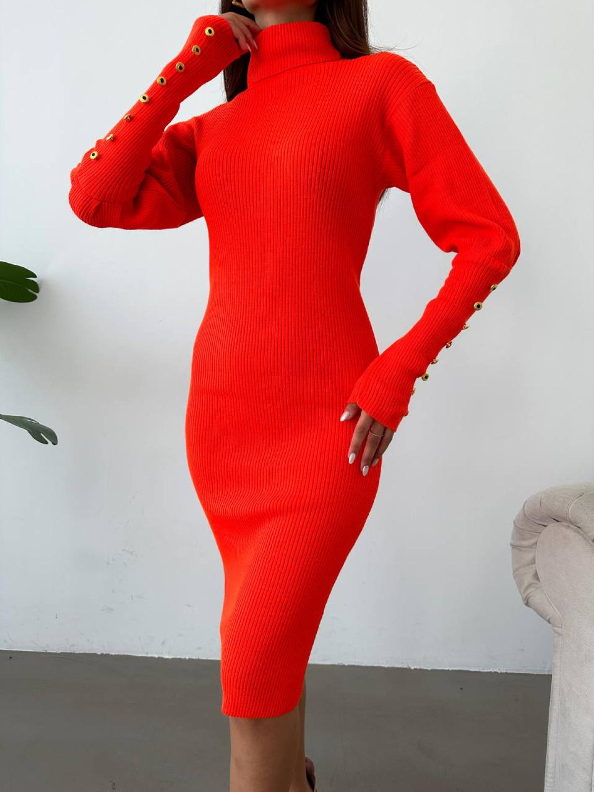Women turtleneck midi dress wholesale Red color 669133