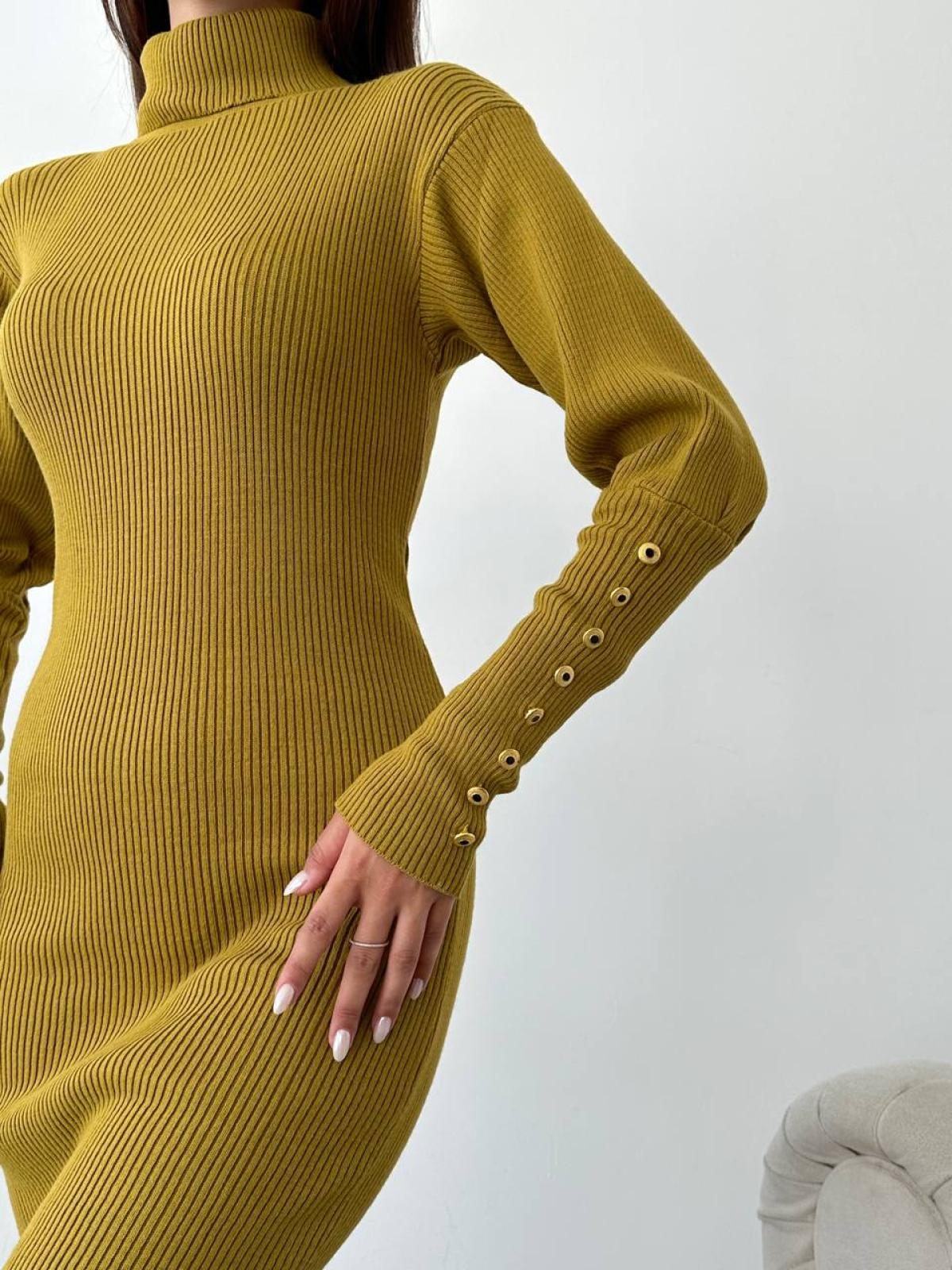 Women turtleneck midi dress wholesale Mustard color 669136