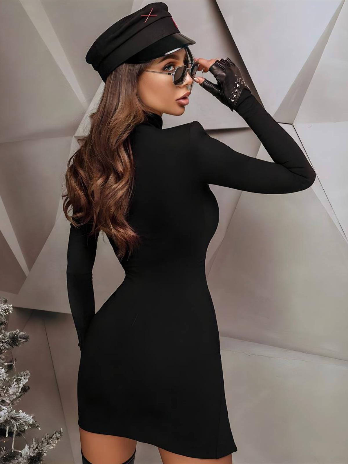 Women turtleneck mini dress wholesale Black color 673637