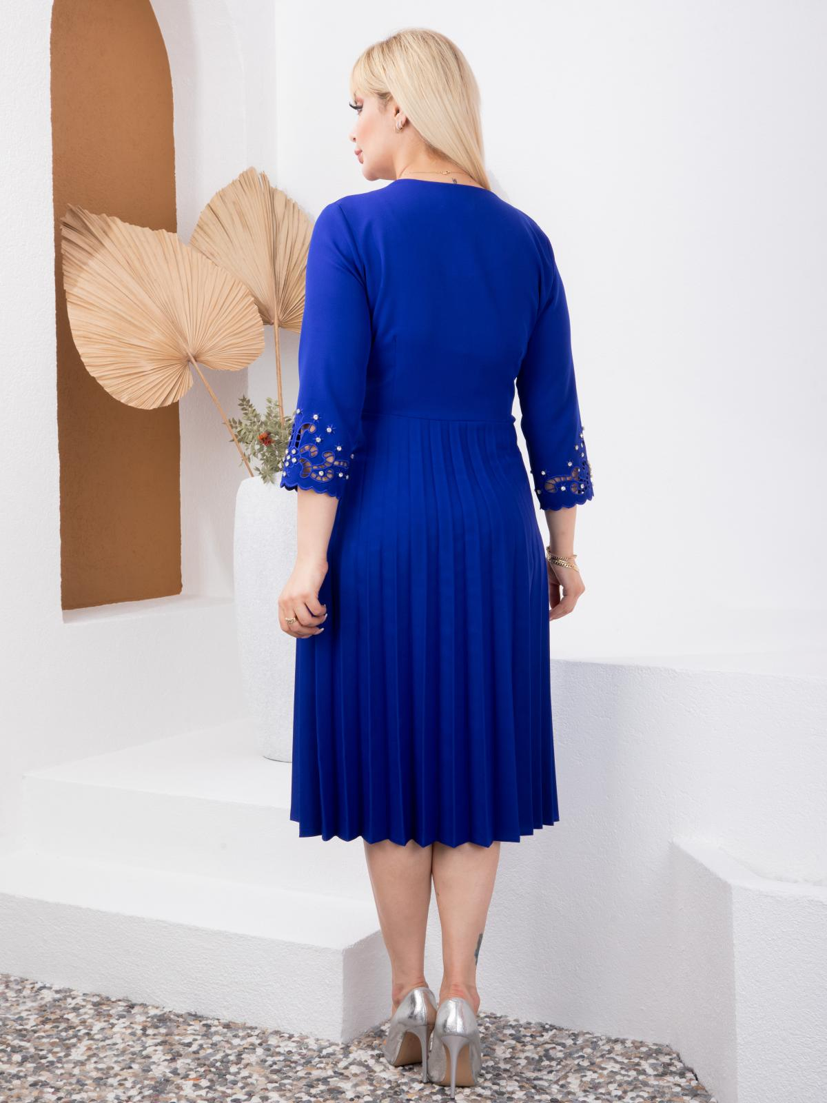 Women v-neck midi dress with rhinestones wholesale Blue color 668919