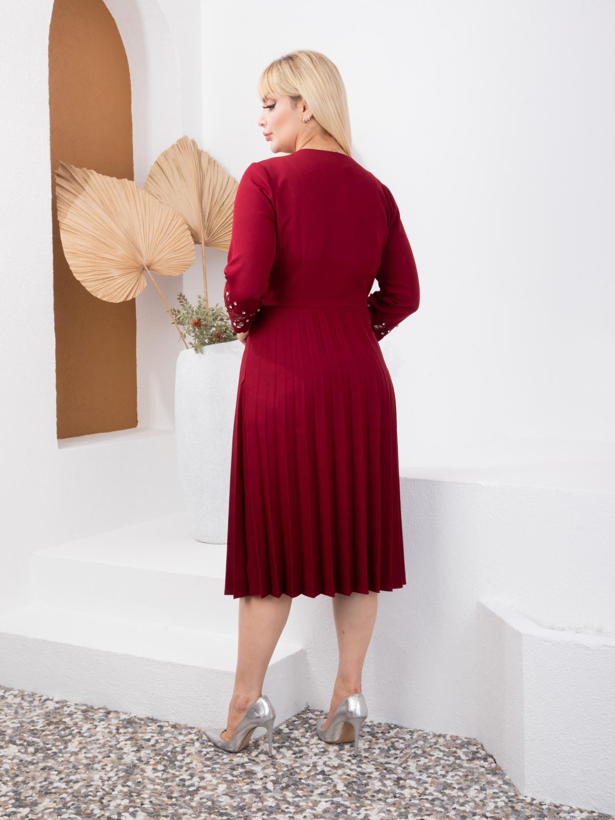 Women v-neck midi dress with rhinestones wholesale Red color 668920