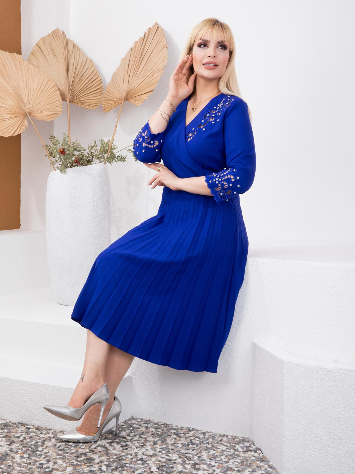 Women v-neck midi dress with rhinestones wholesale Blue color 668919