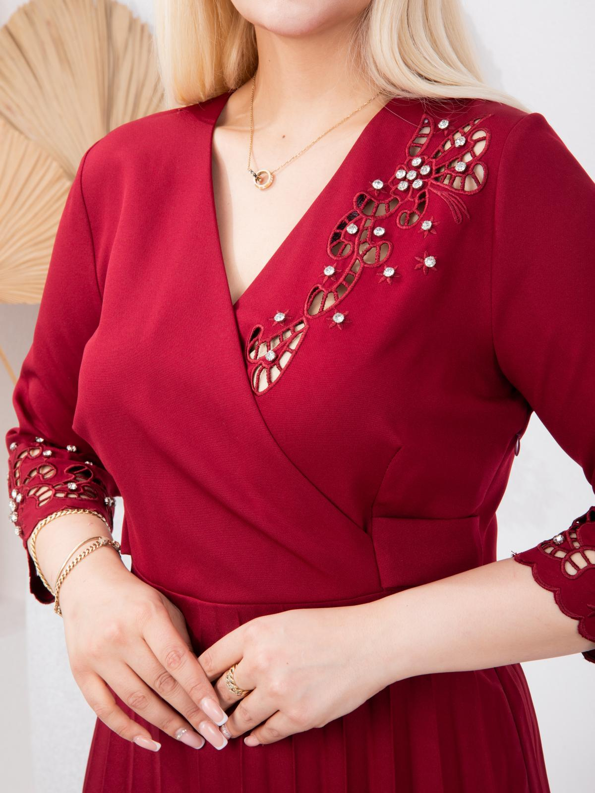 Women v-neck midi dress with rhinestones wholesale Red color 668920