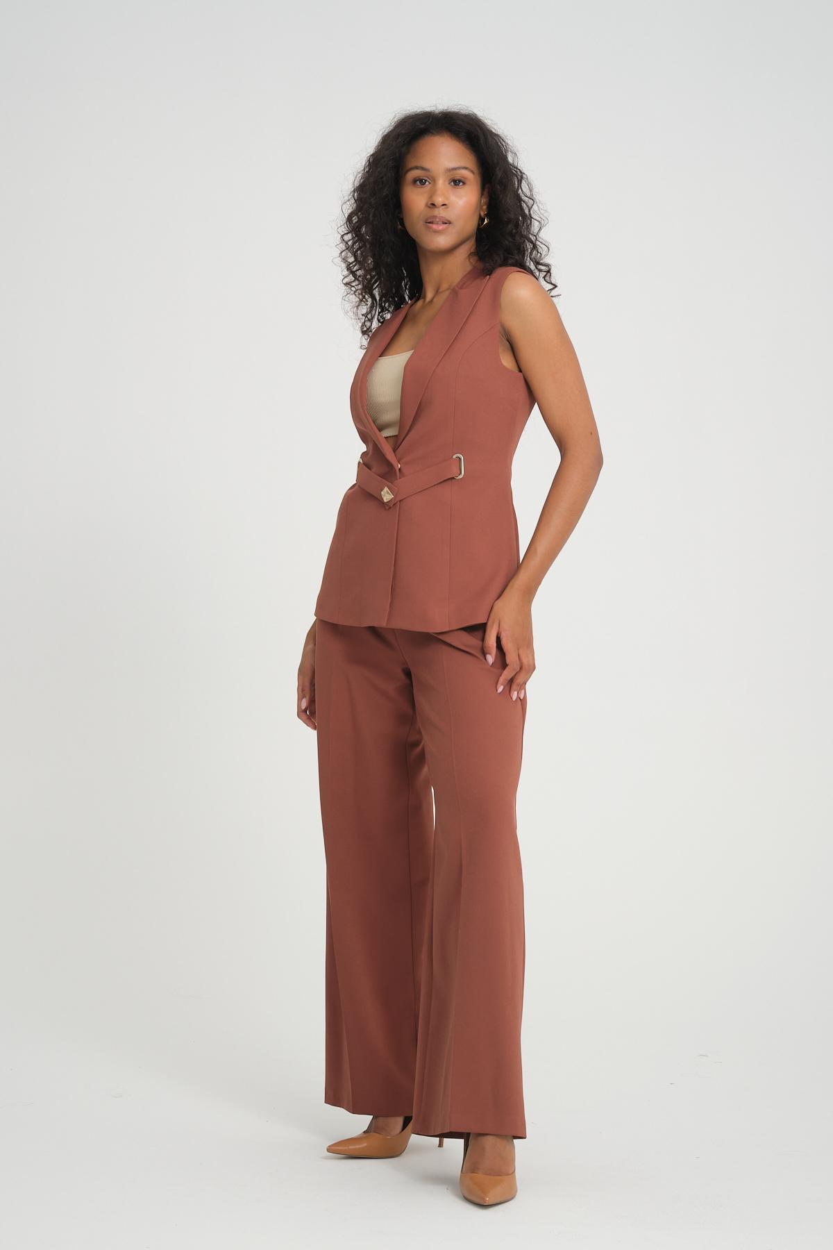 Women vest and pants suit Plus size wholesale Tobacco Brown color 696671