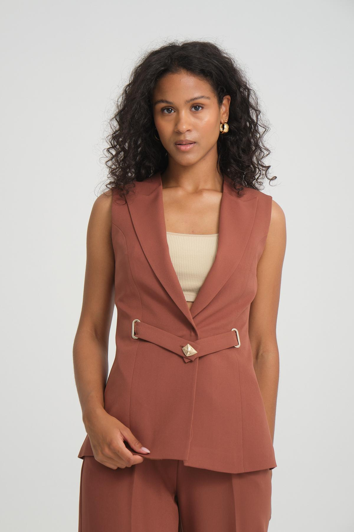 Women vest and pants suit Plus size wholesale Tobacco Brown color 696671