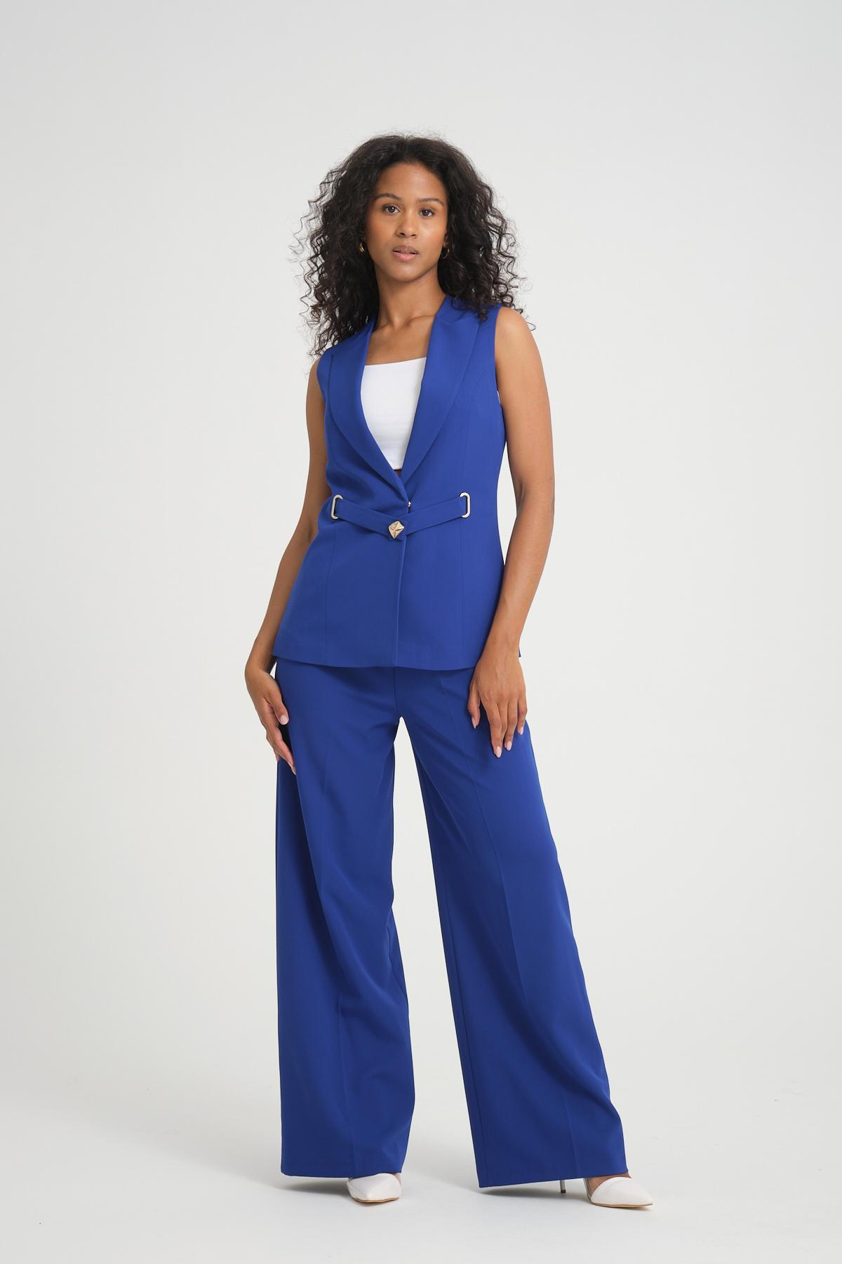 Women vest and pants suit Plus size wholesale Sax Blue color 696672